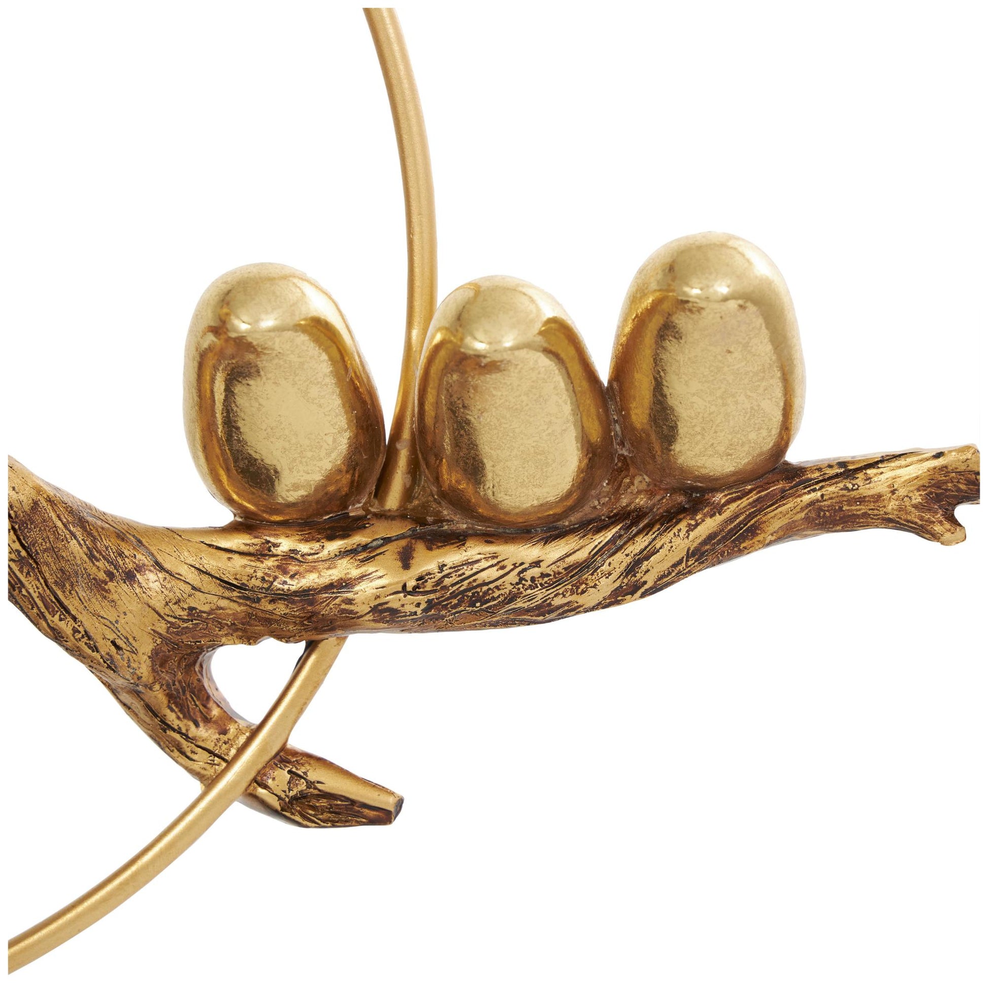 Bird Gold Polystone Family On A Branch Decorative Sculpture with Brown Block Base