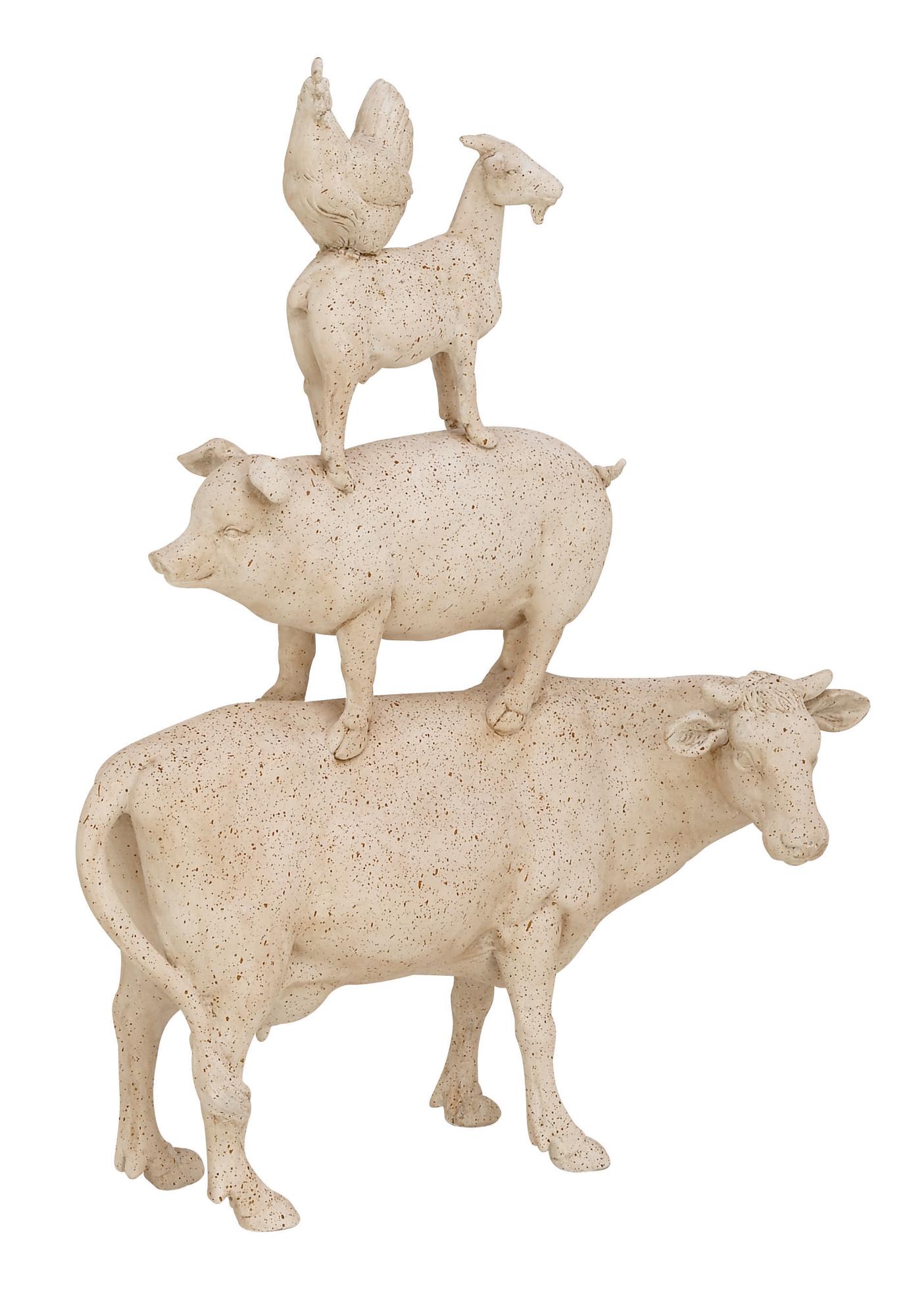 Farm Animals Cream Polystone Stacked Decorative Sculpture