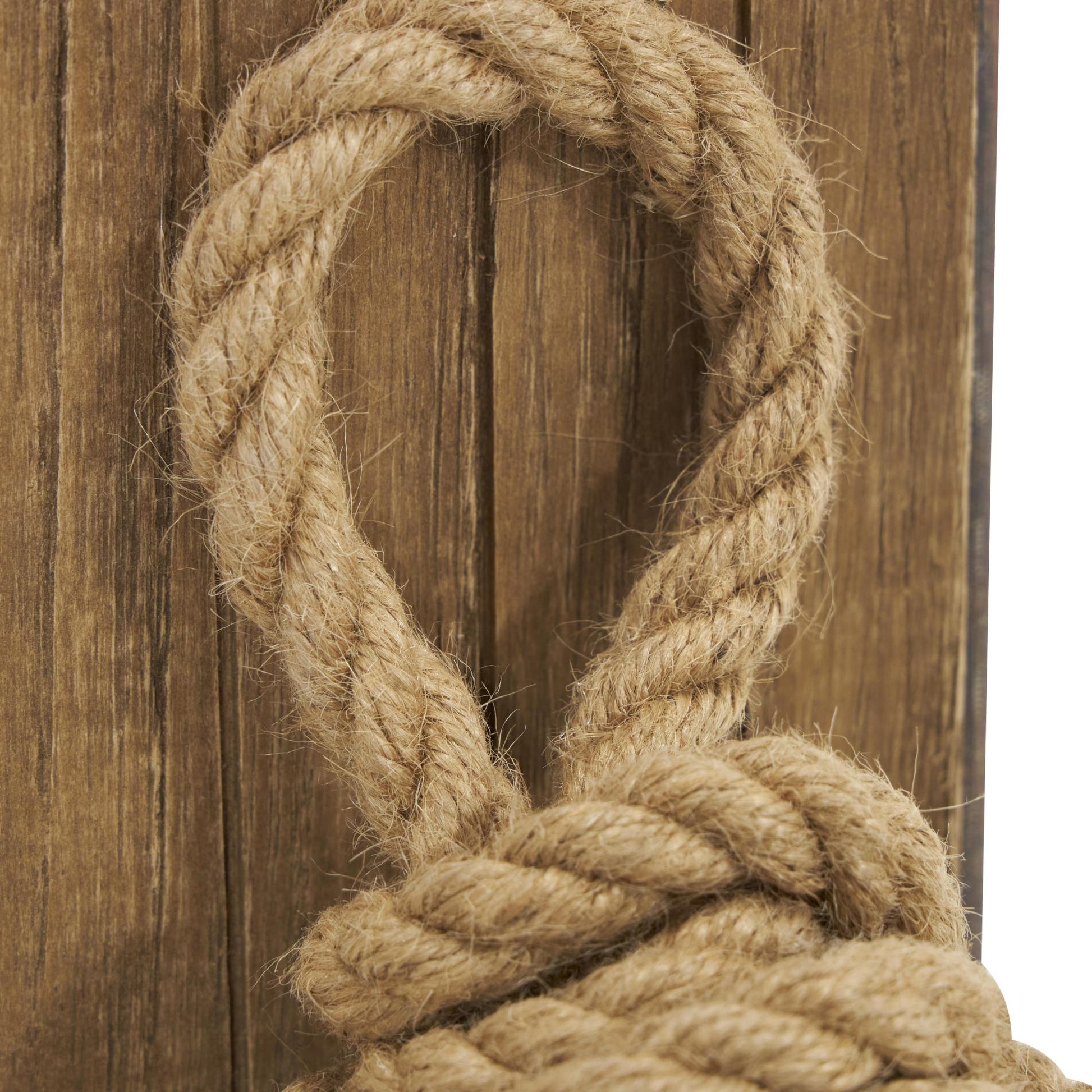 Set of 2 Knot Brown Wood Rope Decorative Bookends with Distressed L-Shaped Stands