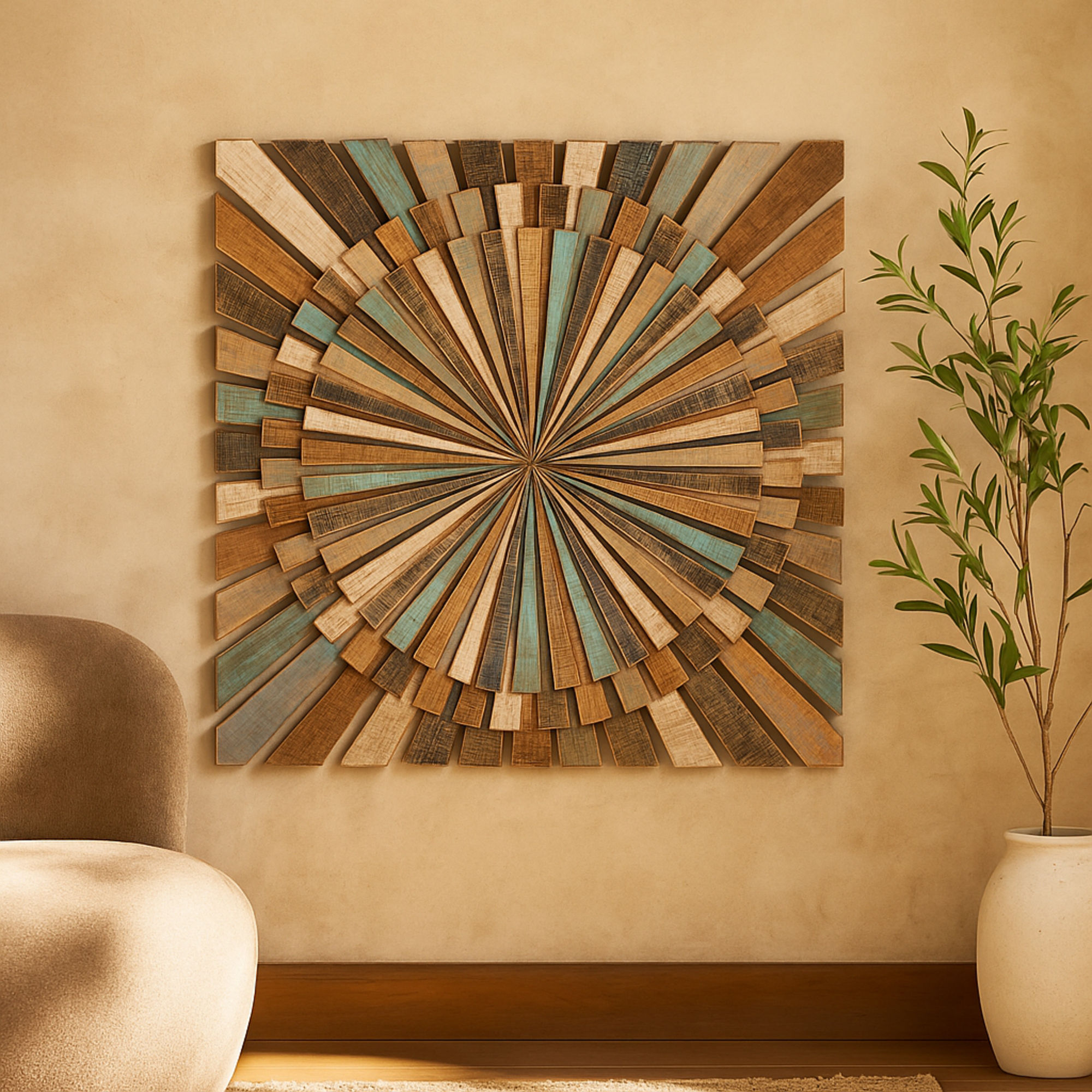 Starburst Multi Colored Wood Handmade Carved Home Wall Decor