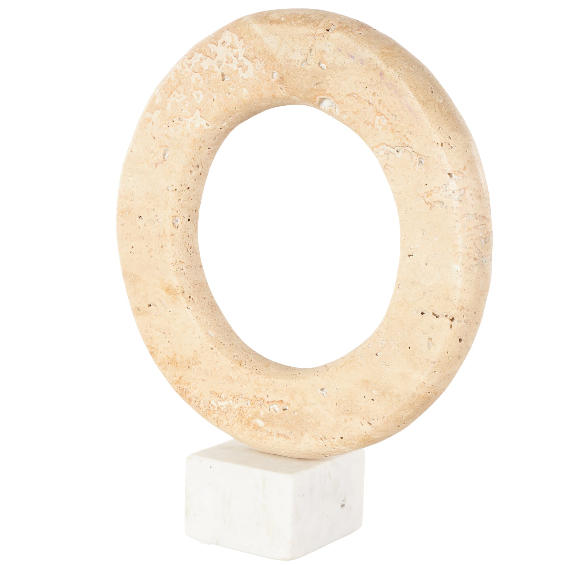 Abstract Cream Marble Ring Decorative Sculpture with White Base