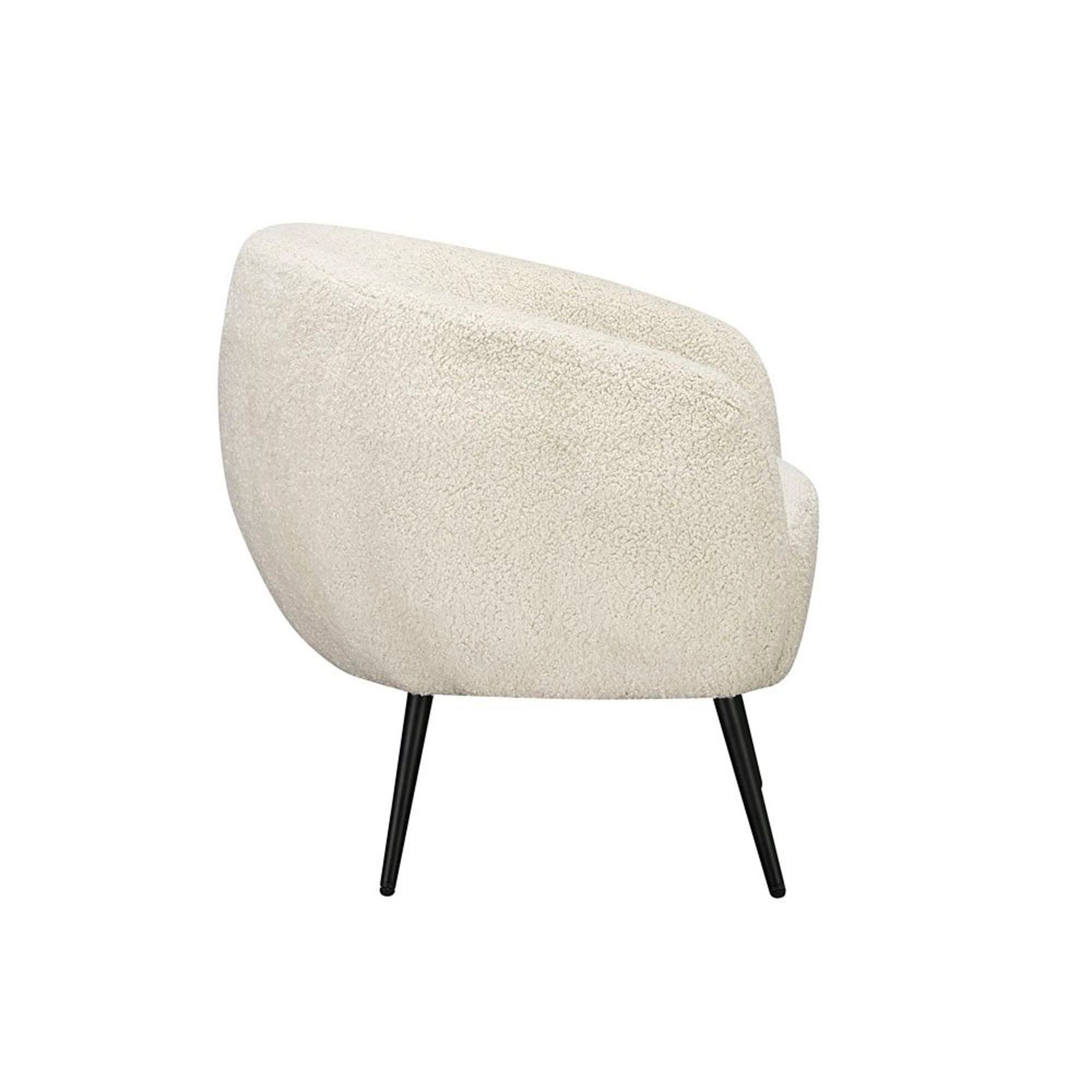 Cream Fabric Round Boucle Living Room Accent Chair with Black Iron Legs