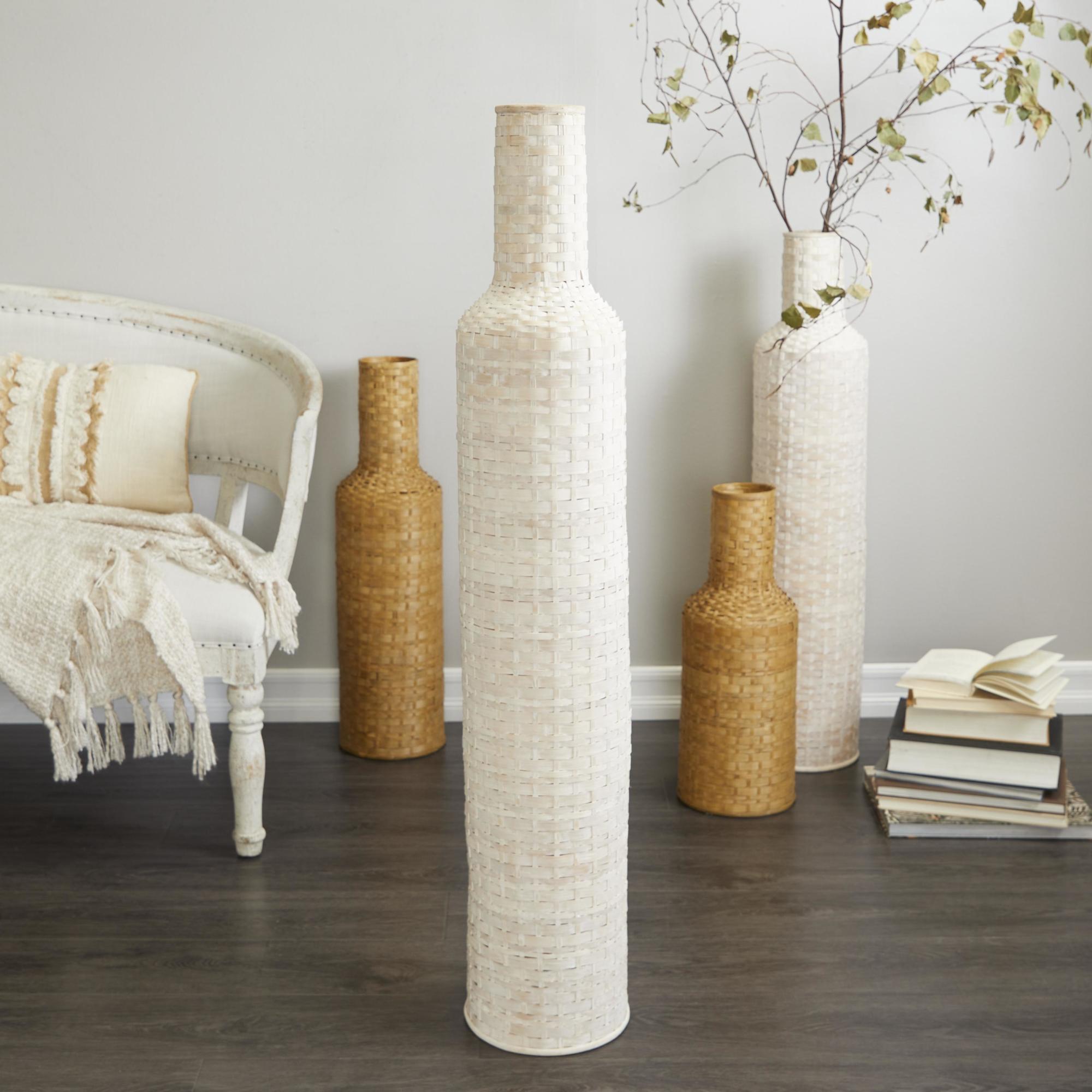 White Bamboo Wood Tall Woven Floor Decorative Vase