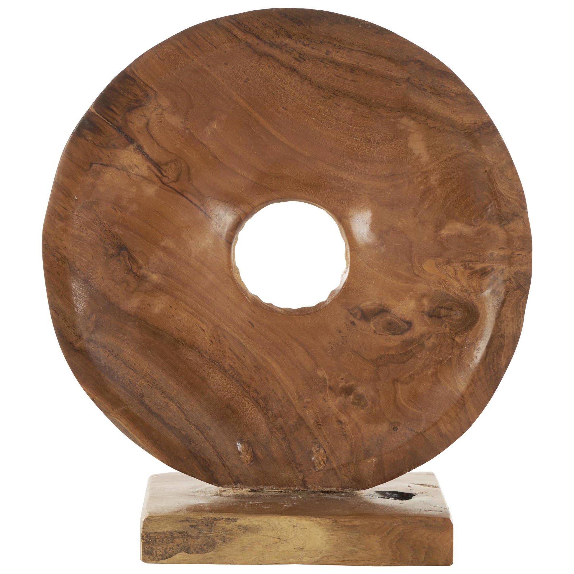 Sun Brown Teak Wood Handmade Dimensional Circular Decorative Sculpture with Center Cutout