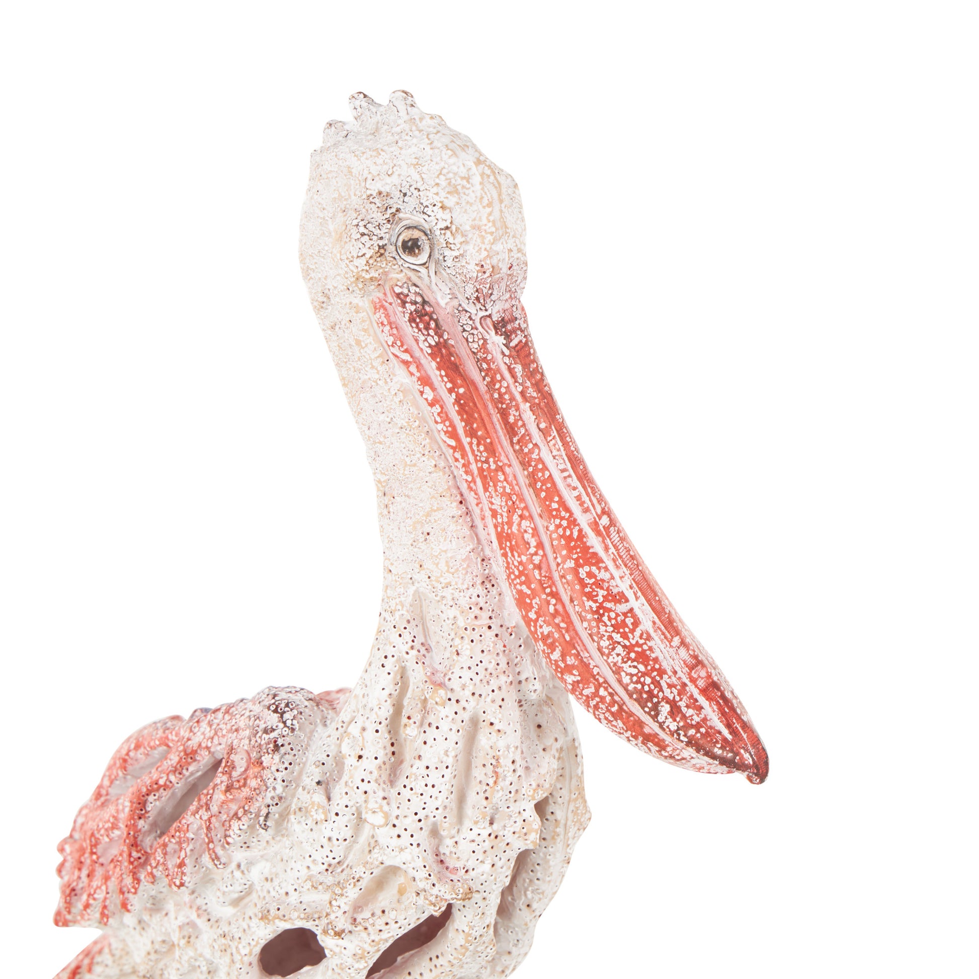 Pelican Polystone Textured Decorative Sculpture with Red Feathers and Round Blocks 8" x 4" x 13"