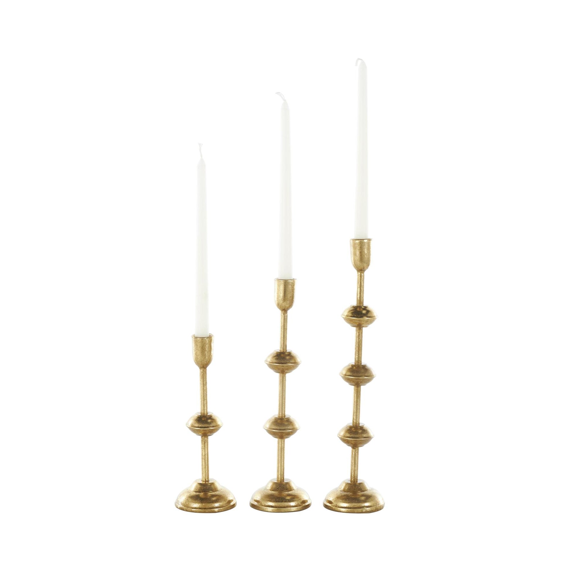 Set of 3 Gold Metal Slim Decorative Candle Holder with Floating Spheres