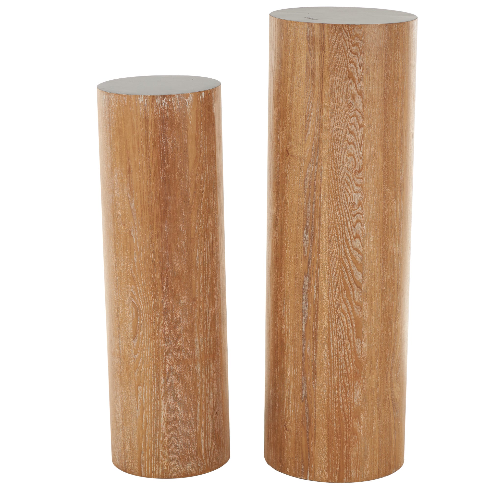 Set of 2 Metal Handmade Ribbed Side End Pedestal Table Set of 2 35", 32"H