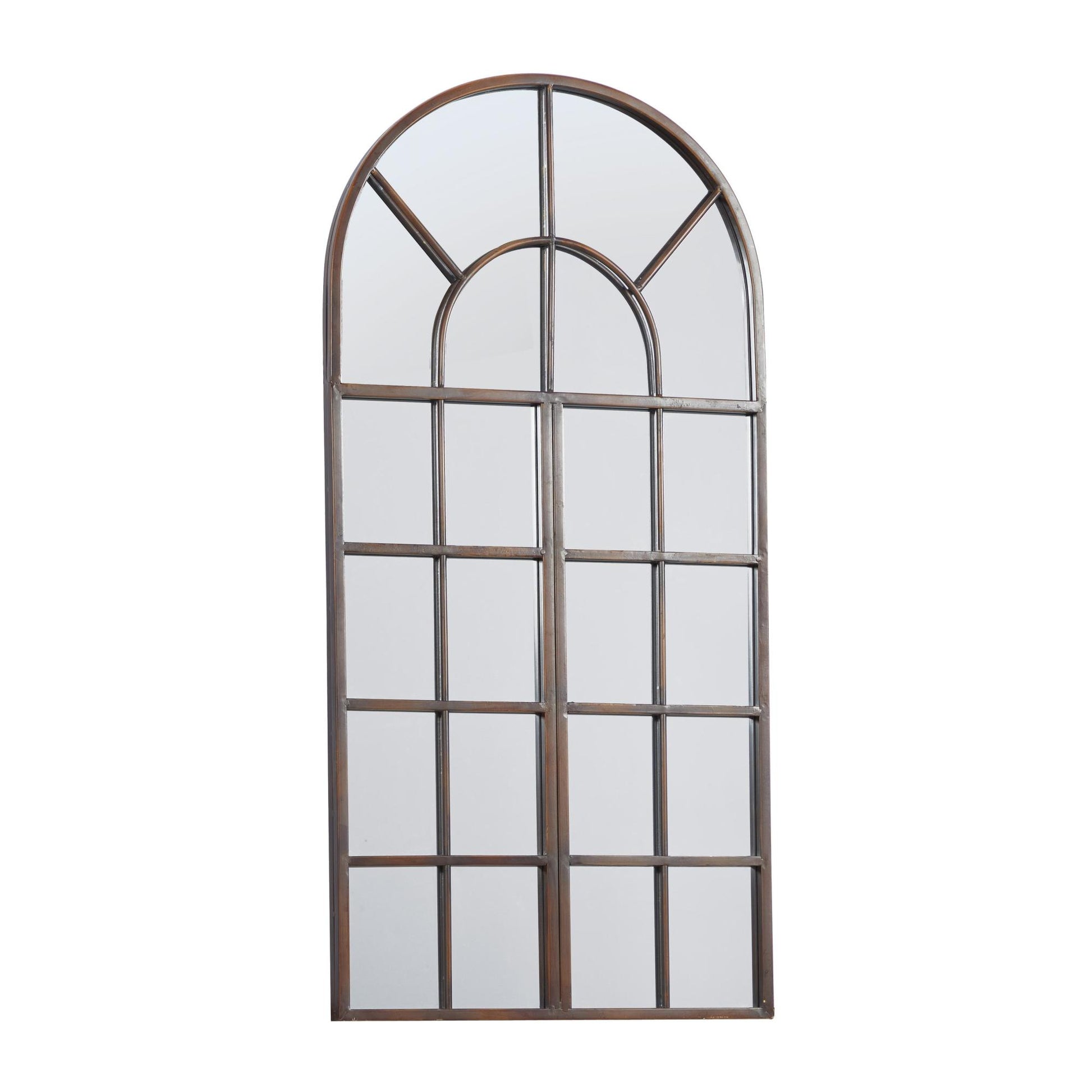Brown Metal Arched Window Pane Room Wall Mirror