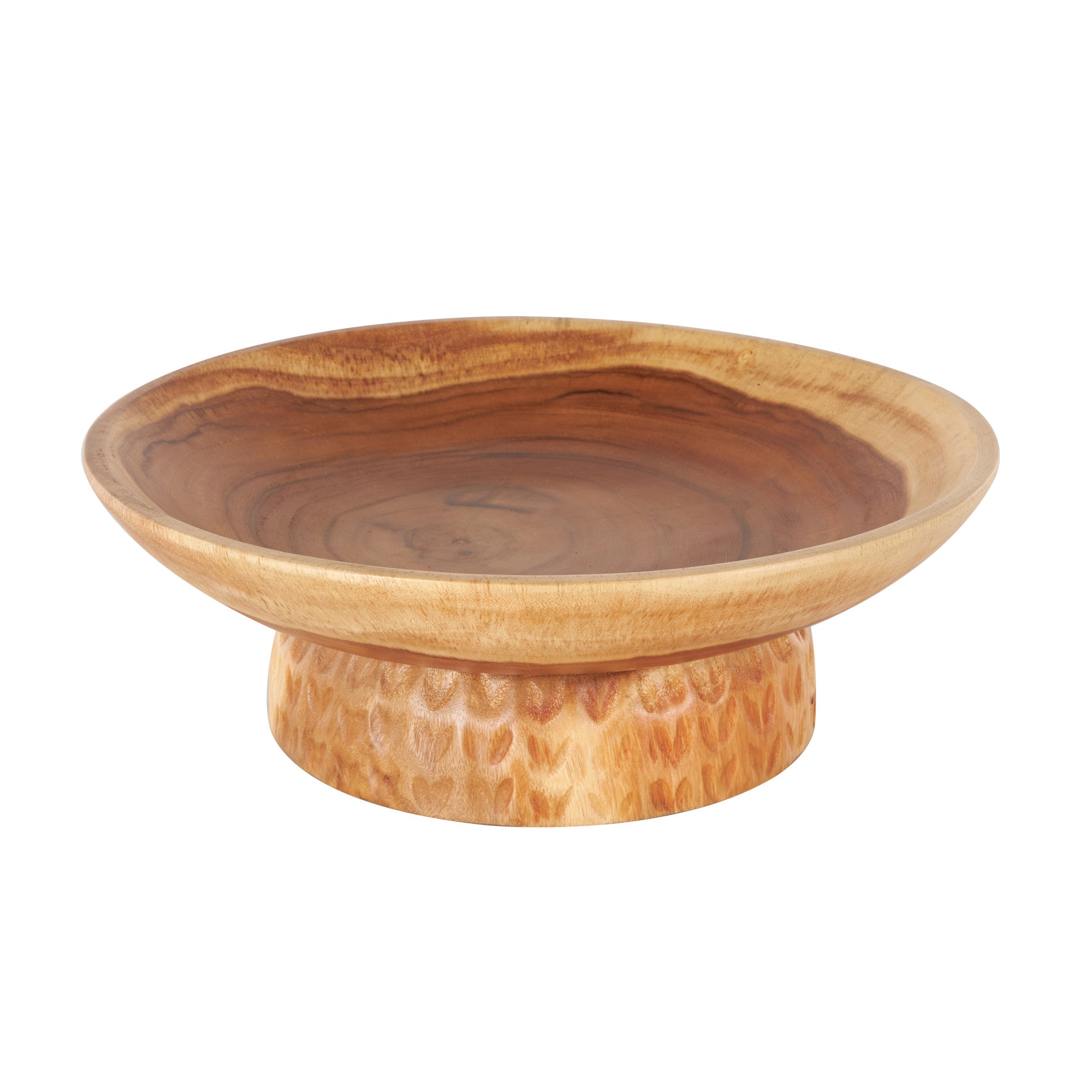 Brown Teak Wood Handmade Large Decorative Bowl with Elevated Base