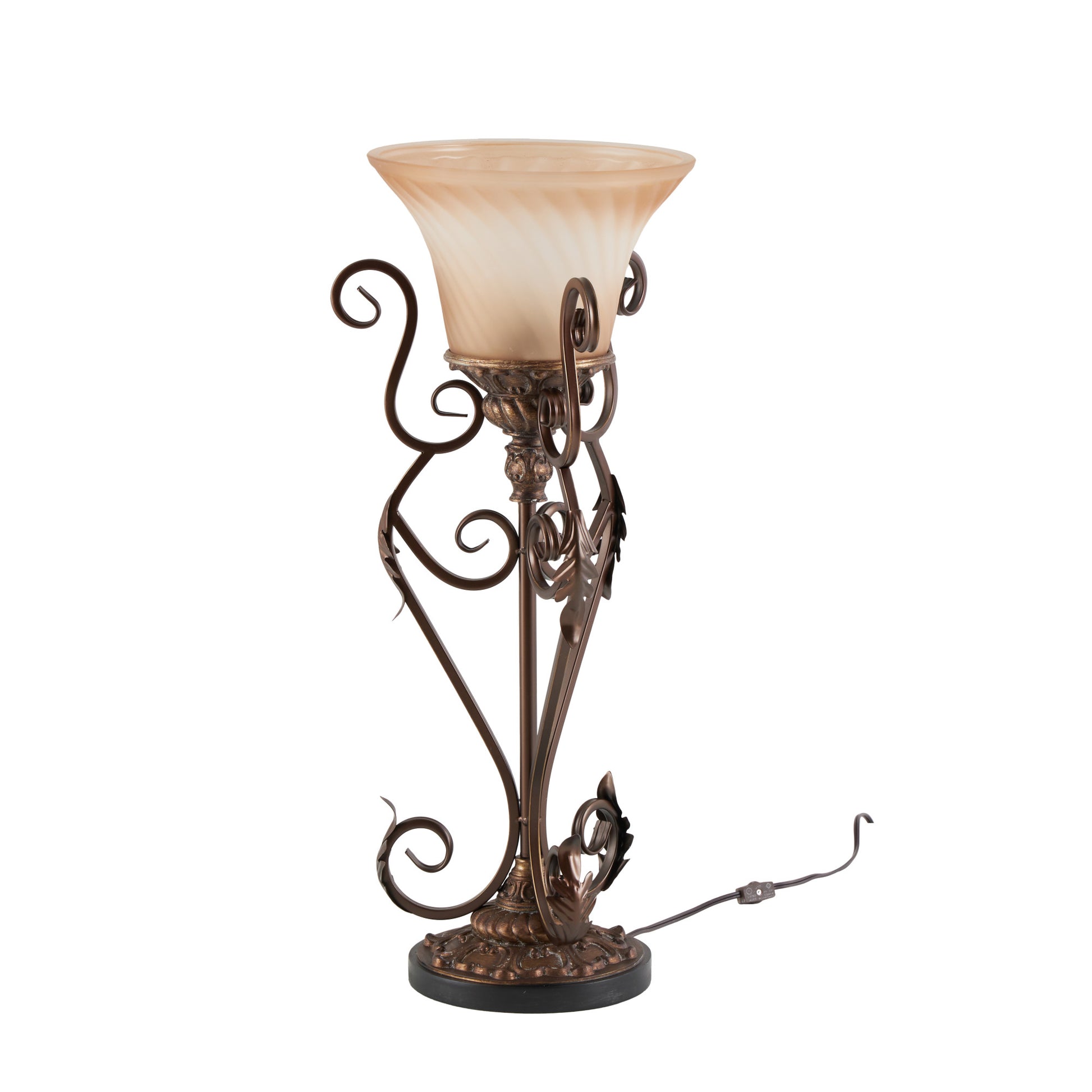 Set of 2 Scroll Brown Metal Antique Style Room Uplight