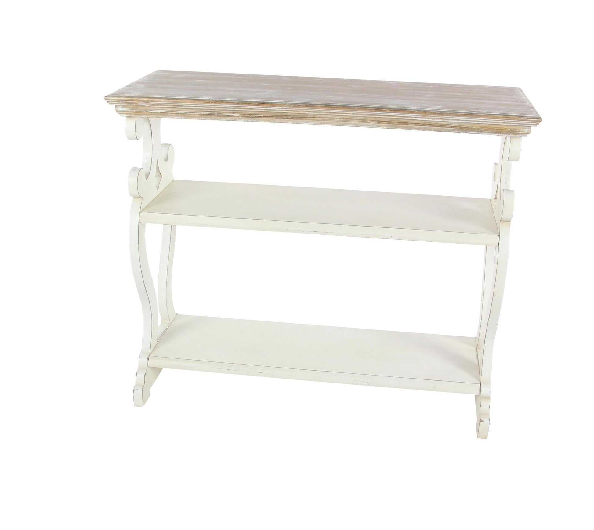 Scroll Wood 2 Shelf Living Room Console Table with Brown Wood Top 38" x 15" x 32"