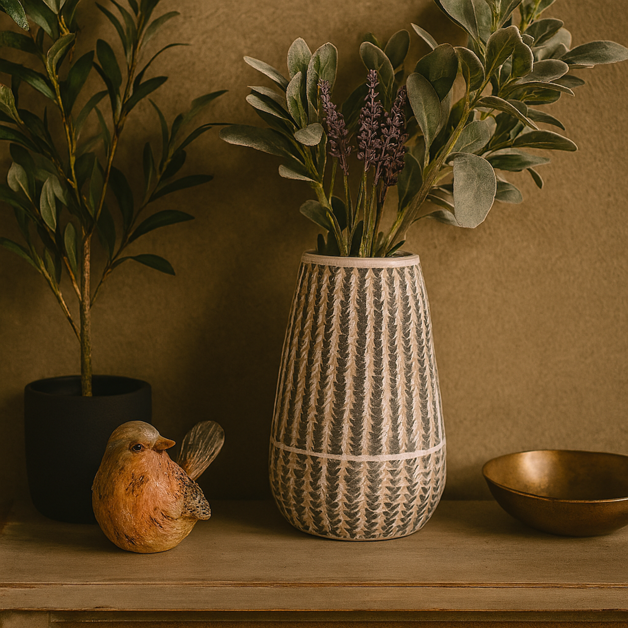 White Ceramic Decorative Vase with Stripes