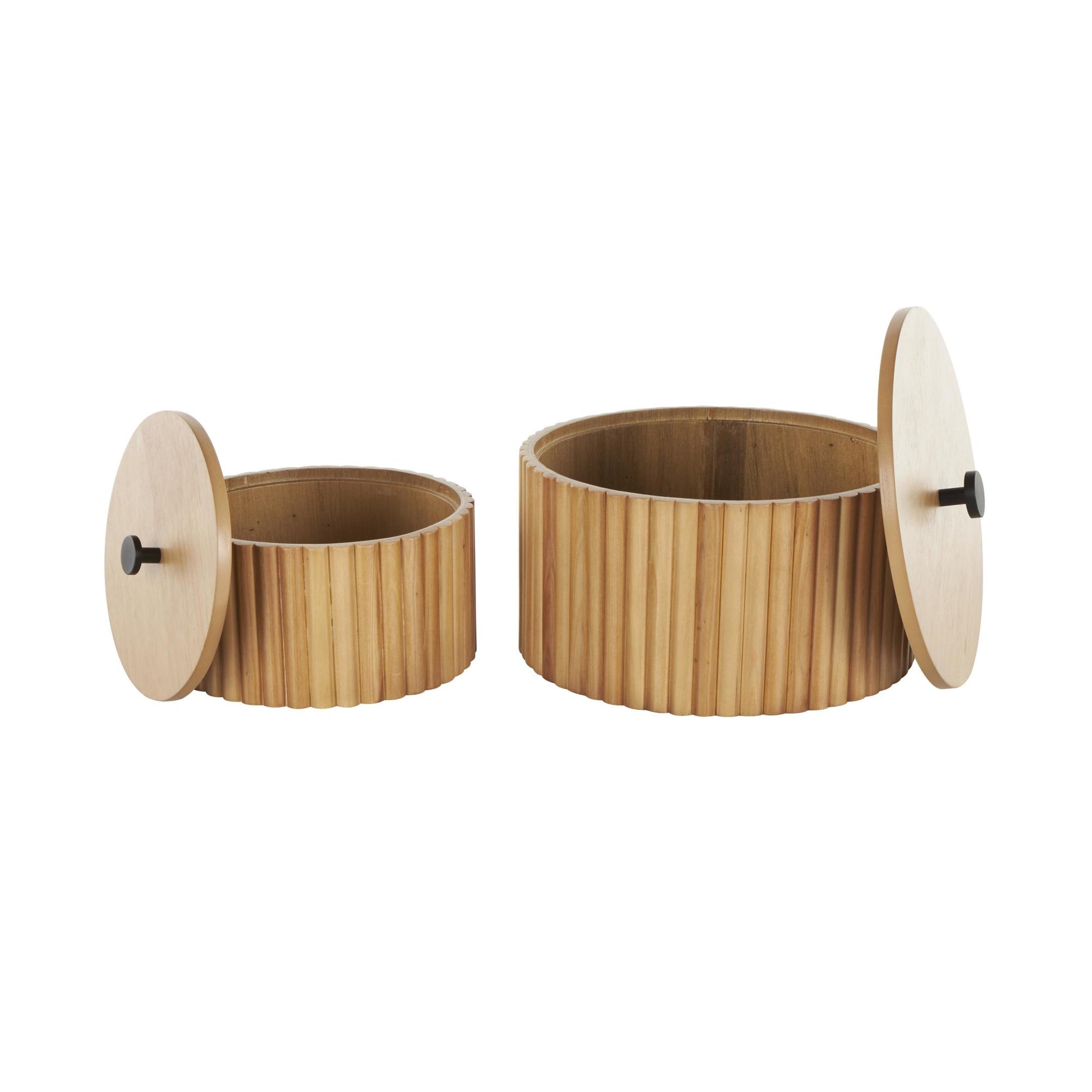 Set of 2 Brown Wooden Handmade Slatted Decorative Box with Lids