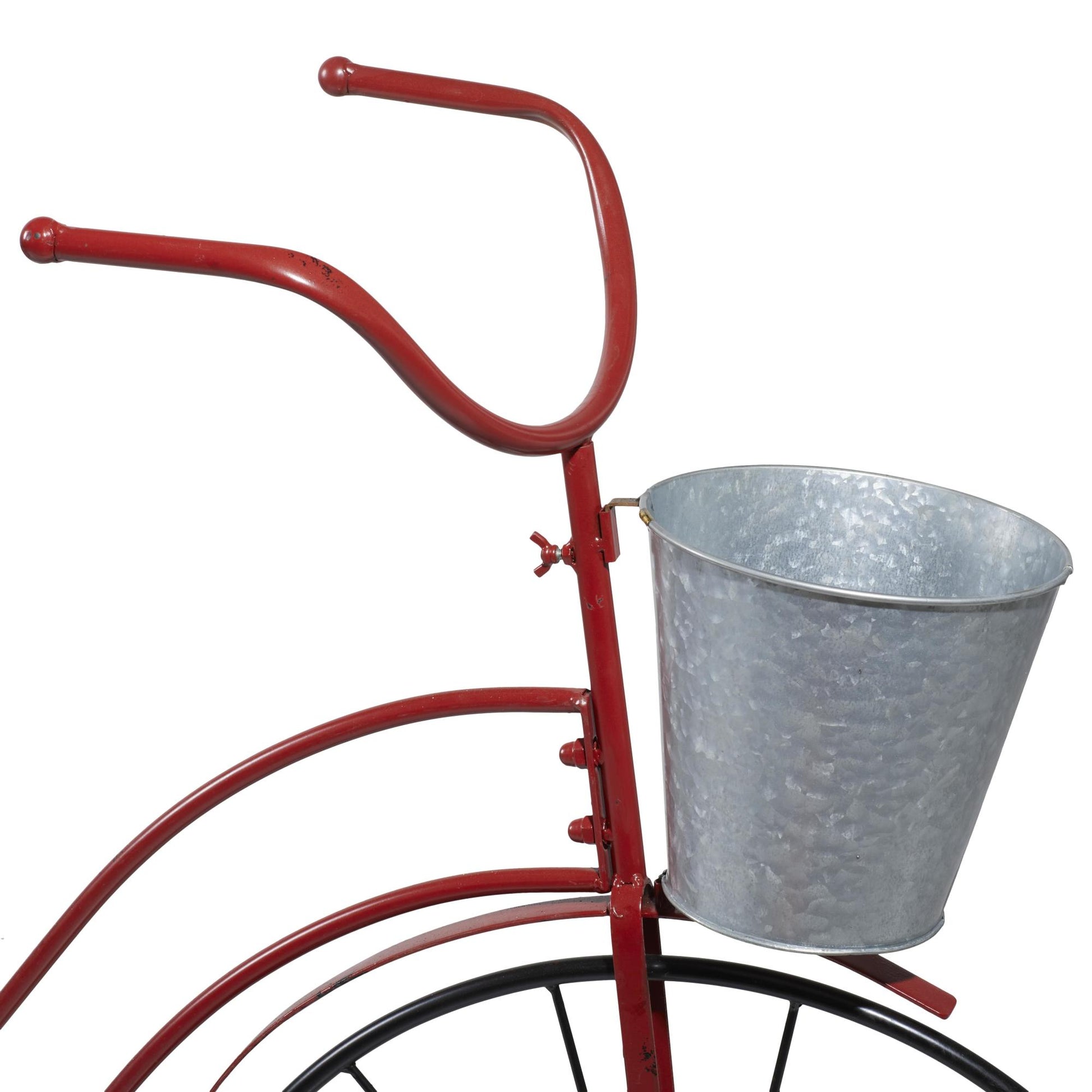 Bike Red Metal Indoor Outdoor Plantstand with Silver Basket and Saddle Bag Planters