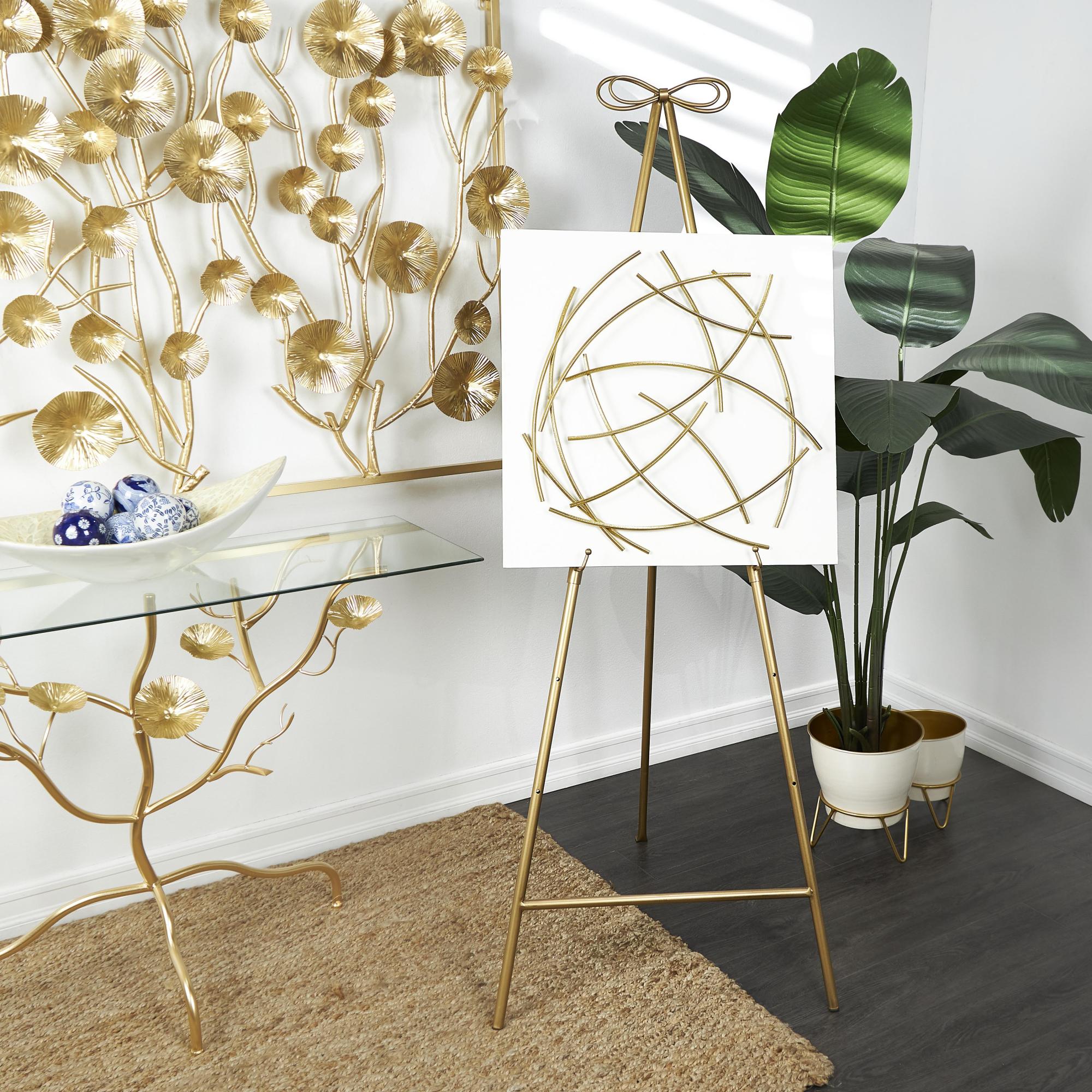 Gold Metal Tall Adjustable Floor 3 Tier Display Easel with Bow Top