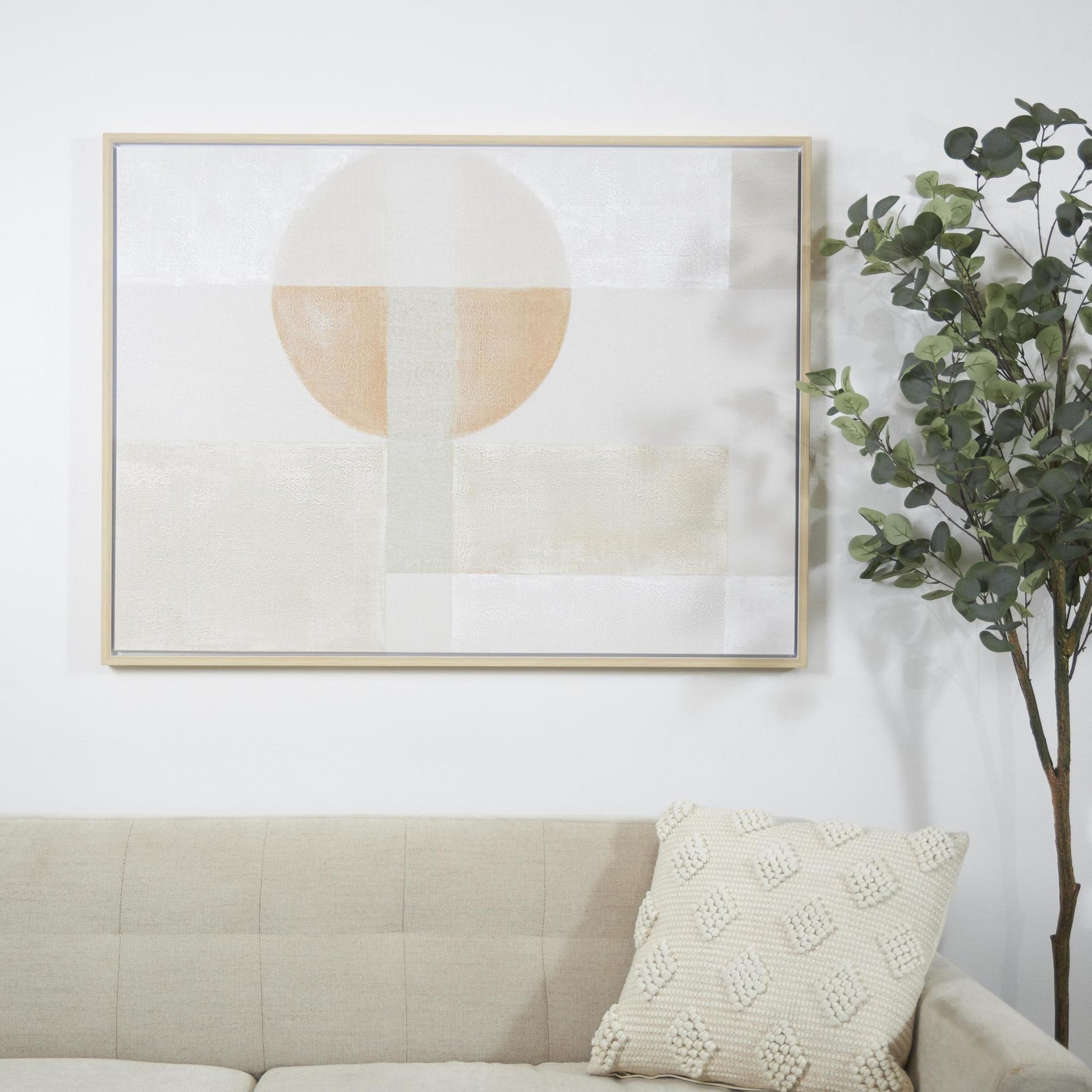 Geometric Canvas Mid Century Modern Shape Living Room Framed Wall Art with Light Wood Frame