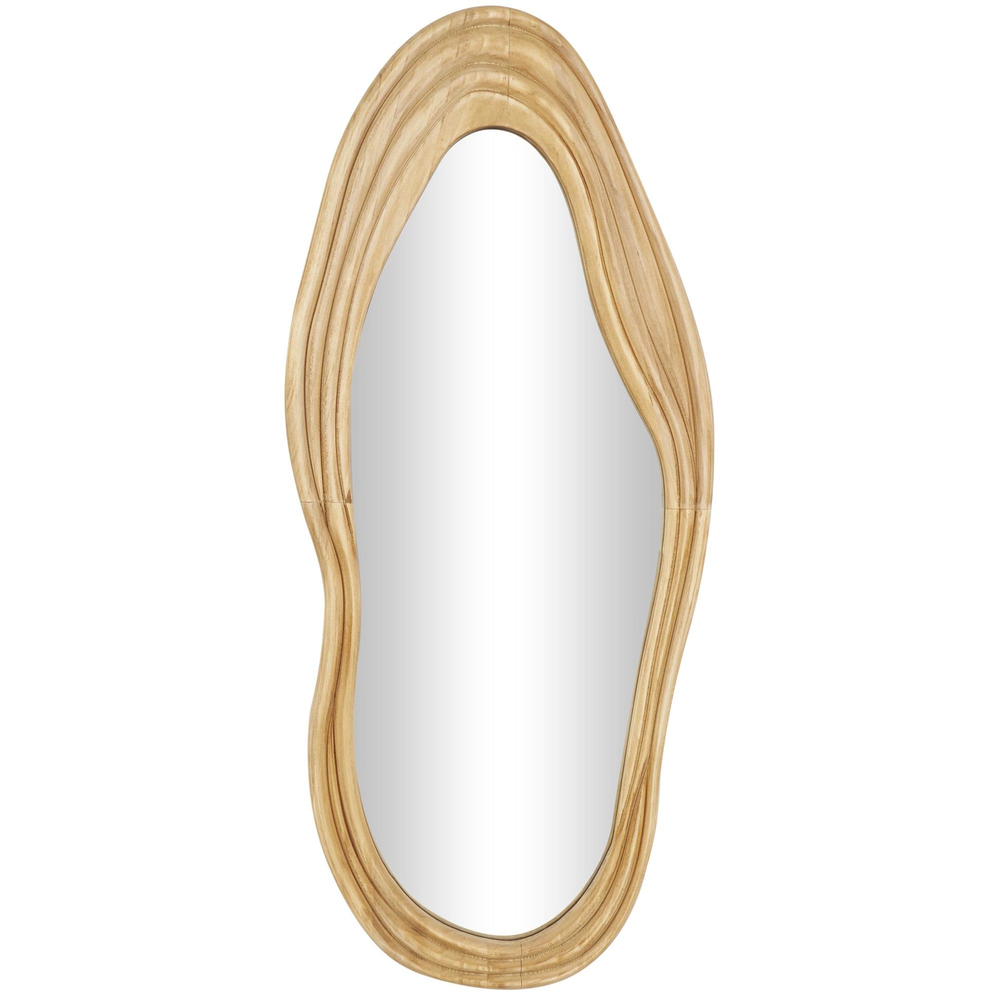 Abstract Brown Wood Wavy Room Wall Mirror with Dimensional Carved Frame