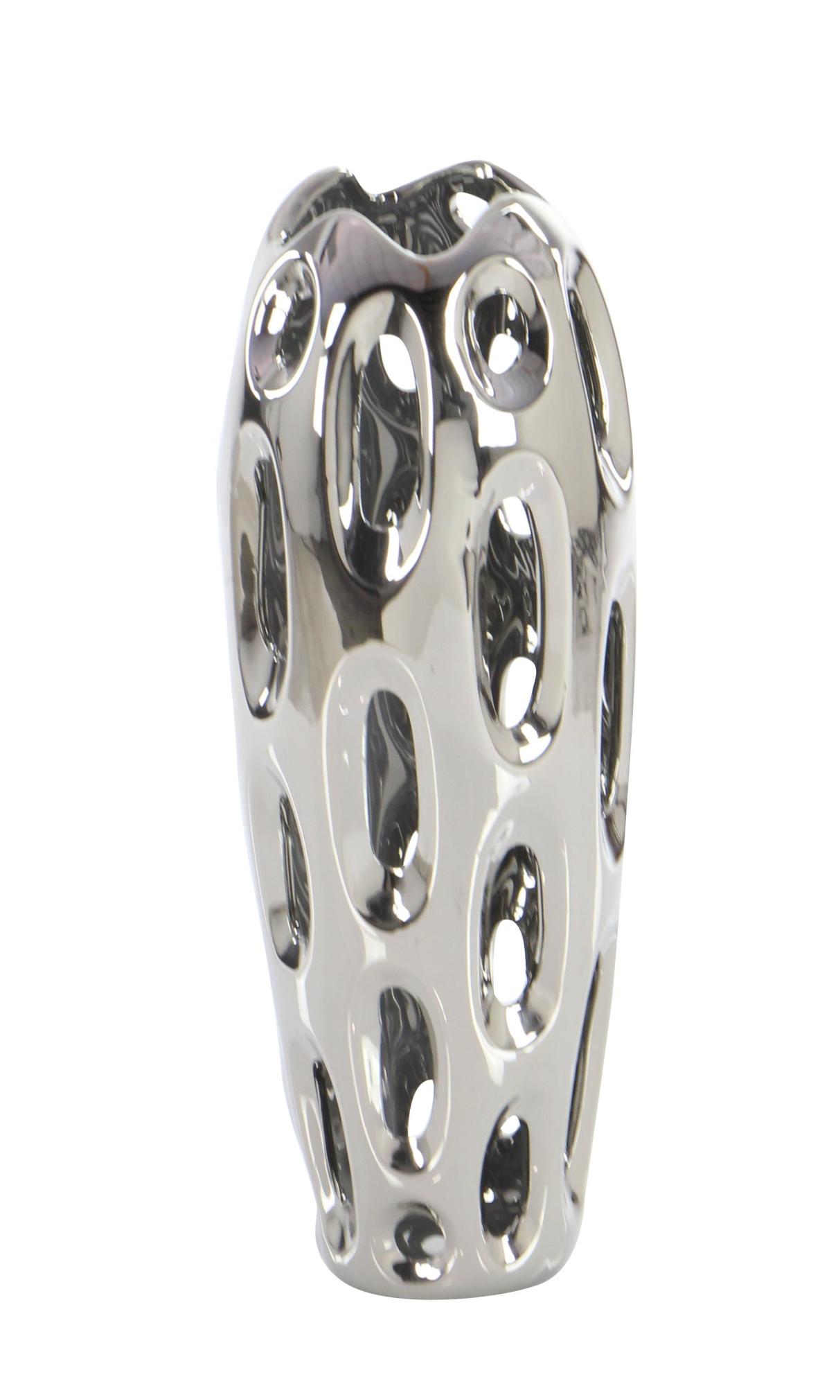 Silver Ceramic Decorative Vase with Cut Out Designs