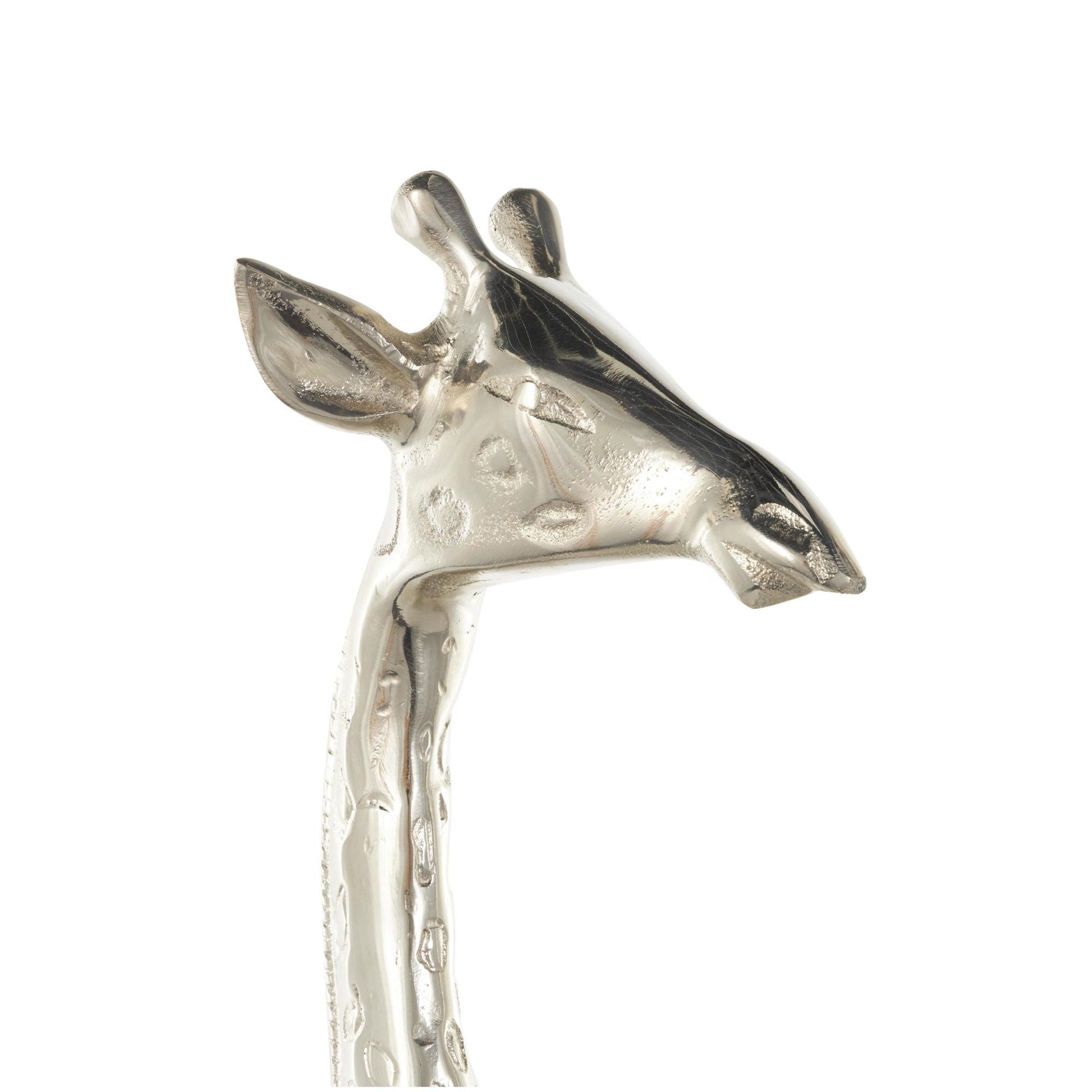 Set of 2 Giraffe Silver Aluminum Metal Tall Decorative Sculpture with Spotted Texturing