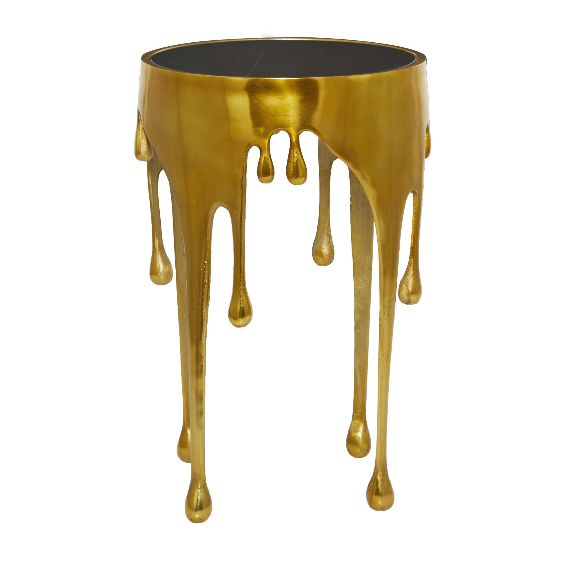 Abstract Aluminum Metal Drip Side End Accent Table with Melting Design and Shaded Glass Top