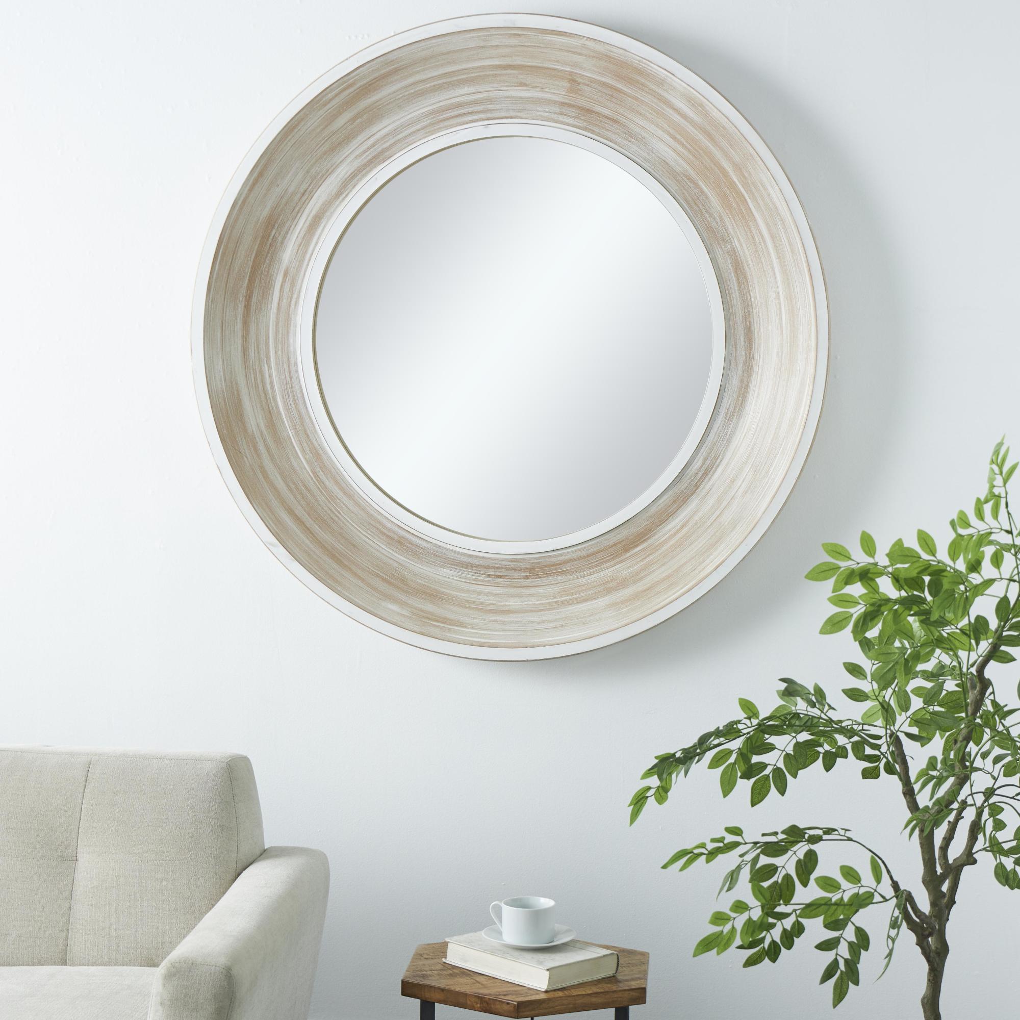 Cream Wooden Room Wall Mirror with White Wash Effect