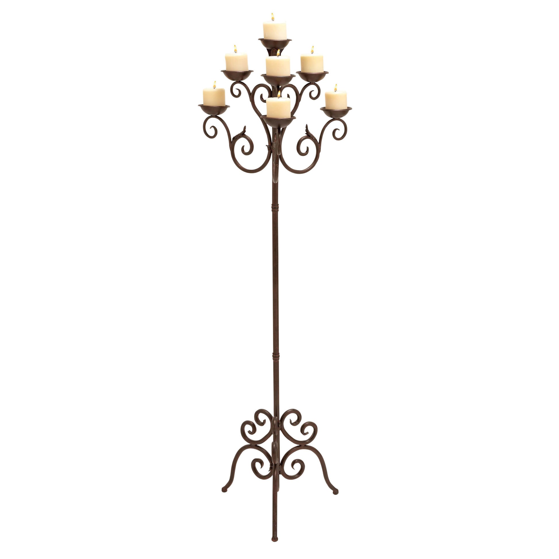 Scroll Brown Metal Tall Decorative Candelabra