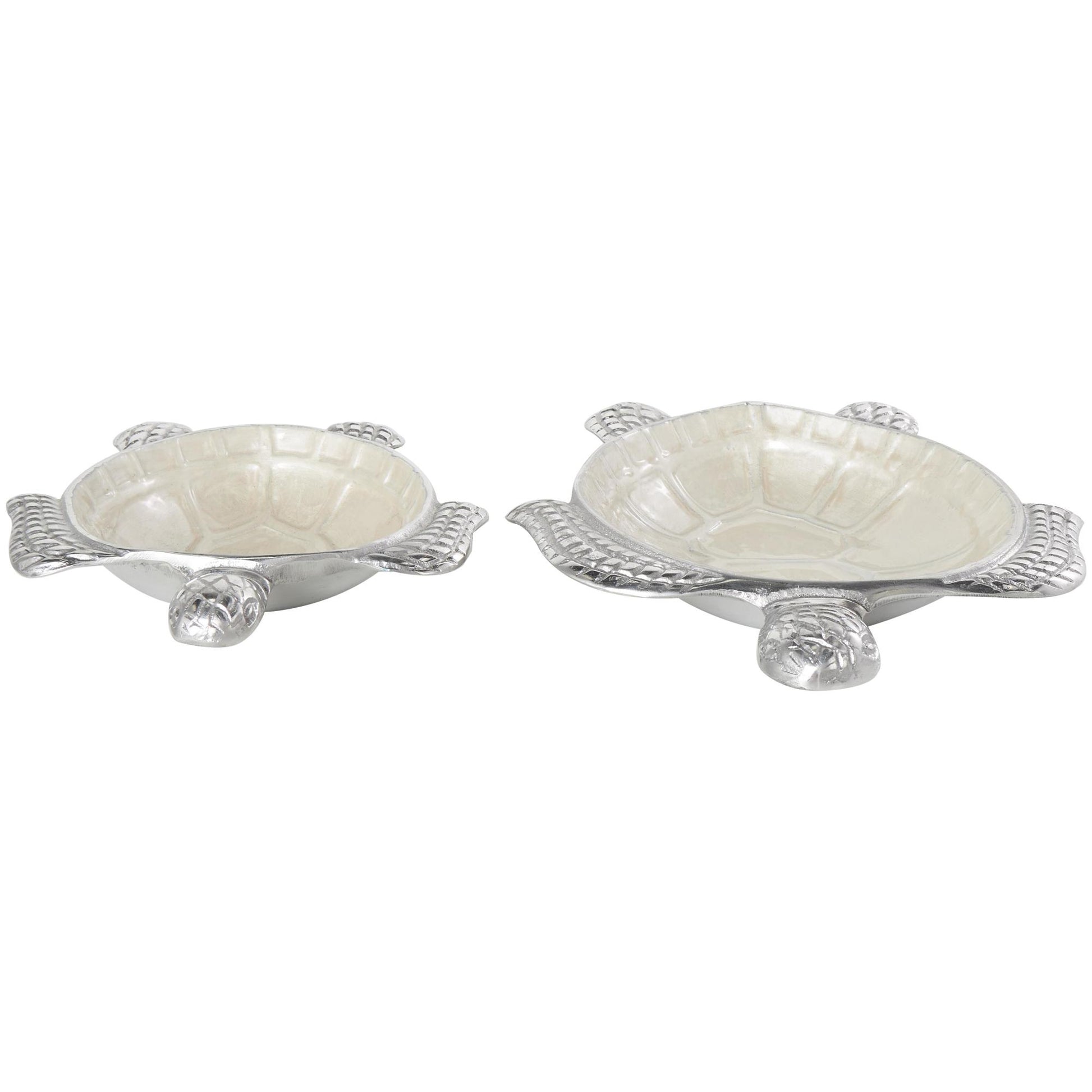 Set of 2 Turtle Aluminum Metal Handmade Enameled Large Decorative Bowl with Silver Metal Exterior