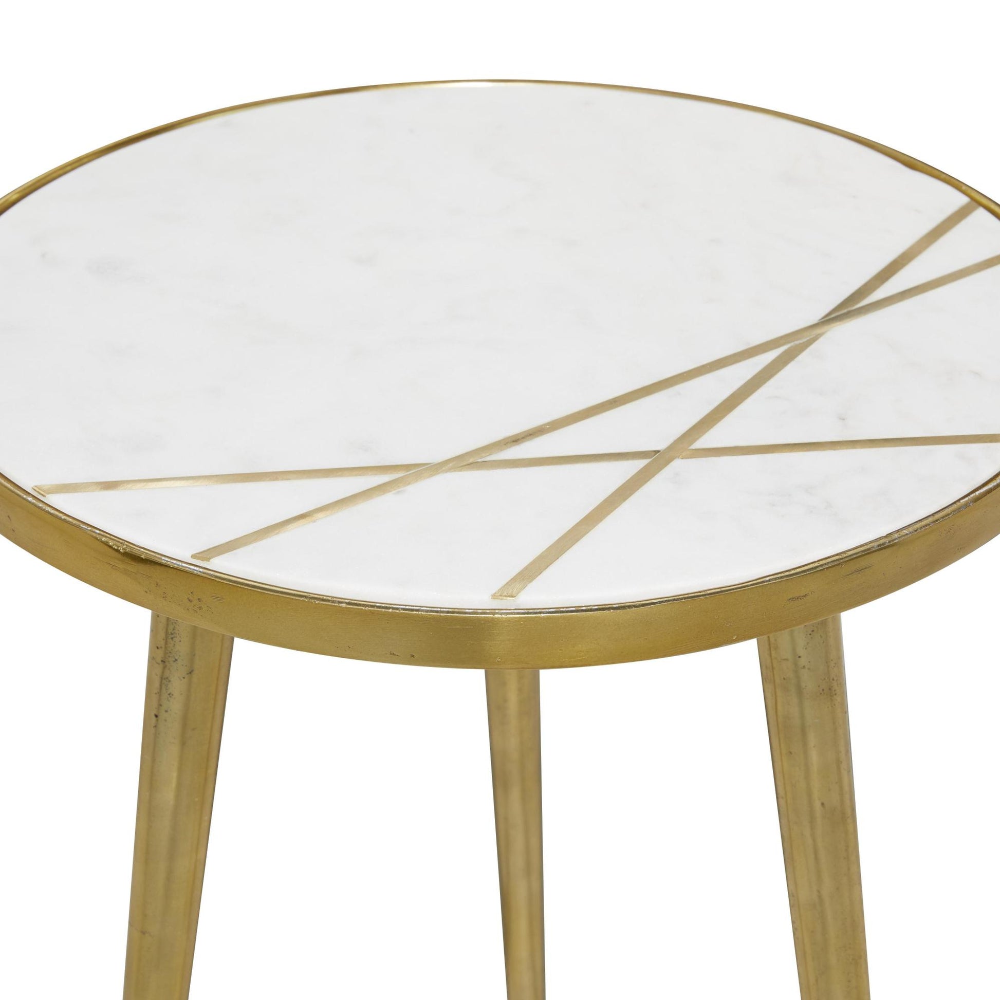 Gold Aluminum Metal Side End Accent Table with Marble Top