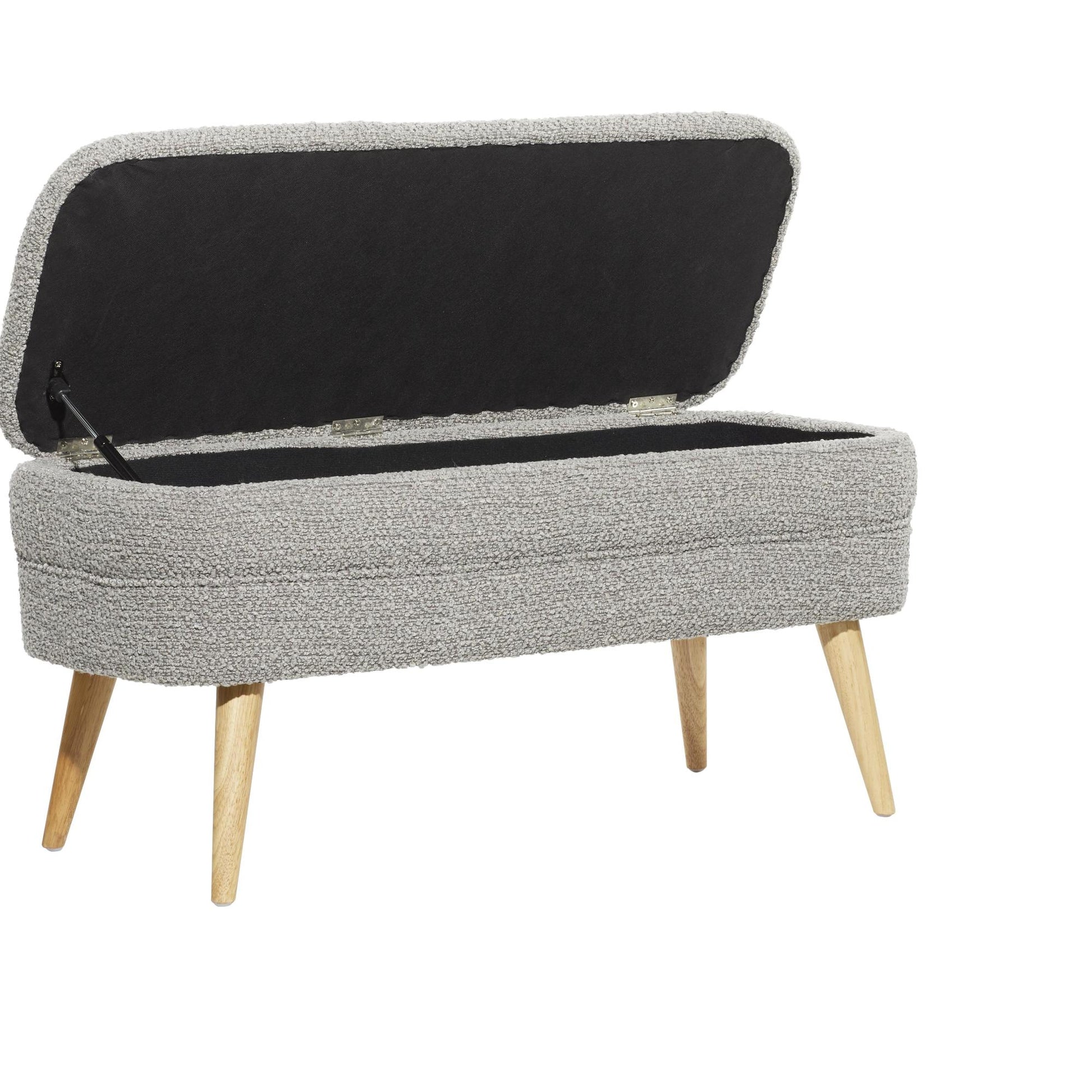 Gray Polyester Rounded Upholstered Boucle Room Storage Bench with Tapered Wood Legs