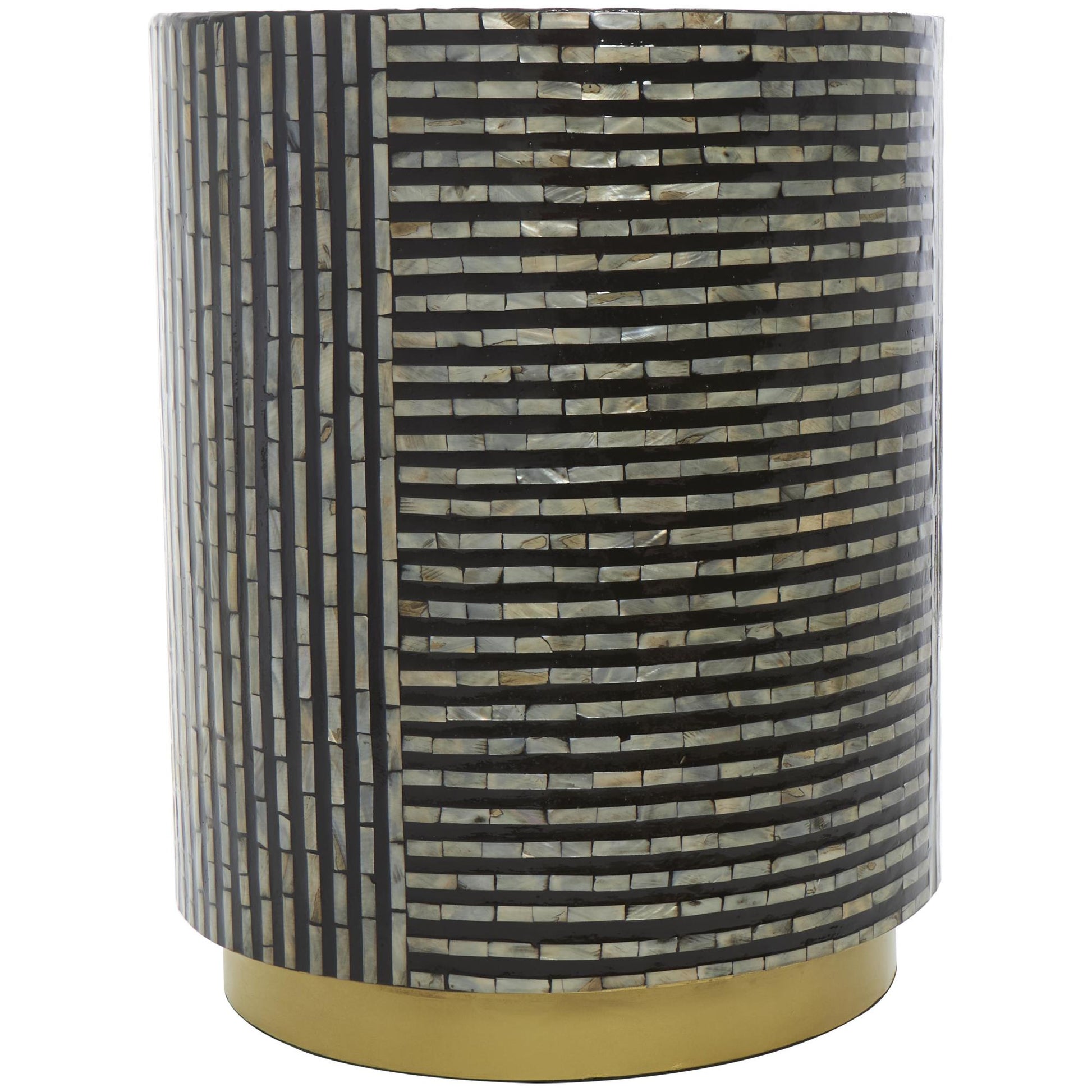 Geometric Mother of Pearl Shell Side End Accent Table with Gold Base