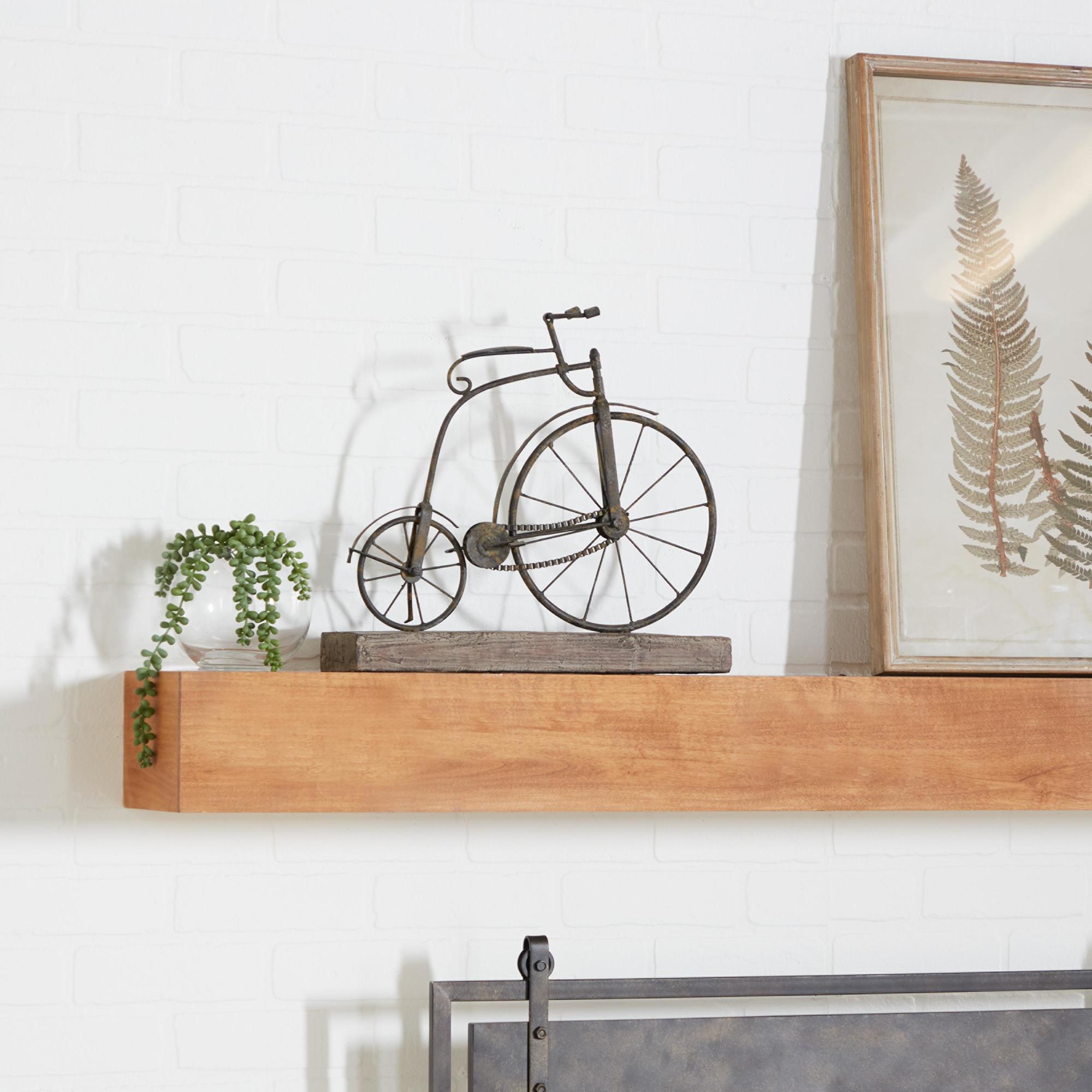 Bike Black Metal Weathered Vintage Decorative Sculpture with Wood Block Base