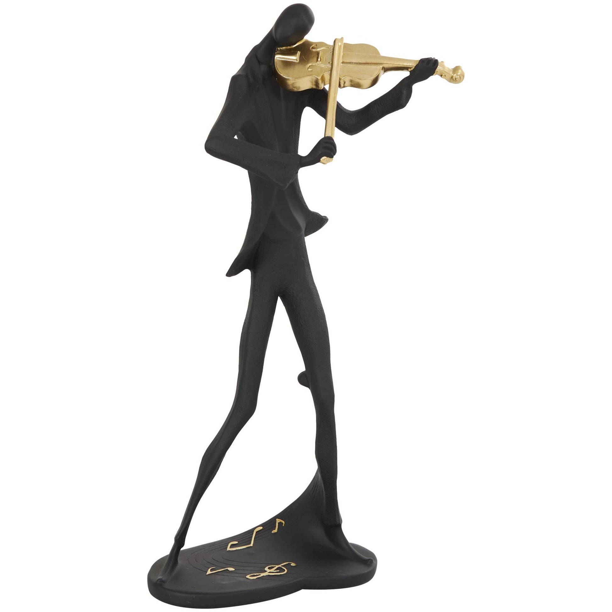 Set of 3 Musician Black Polystone Abstract Decorative Sculpture with Gold Instruments and Music Notes