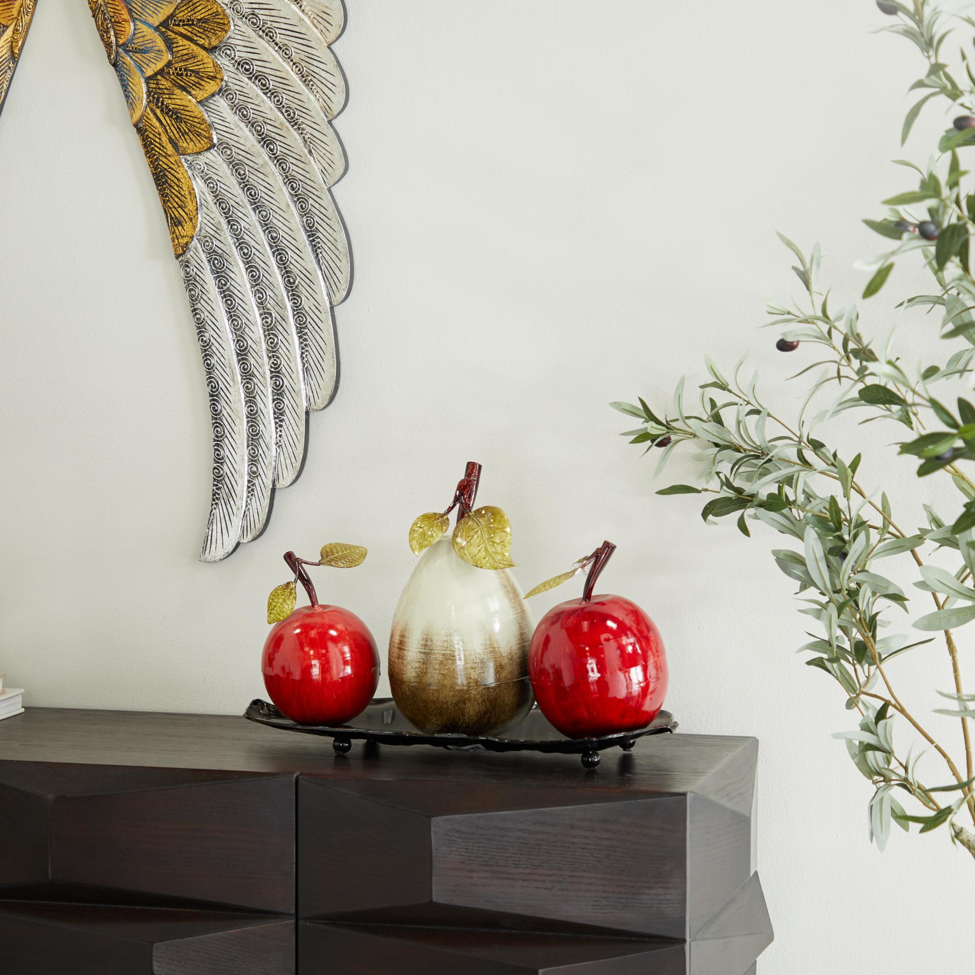 Fruit Red Metal Decorative Sculpture with Platter