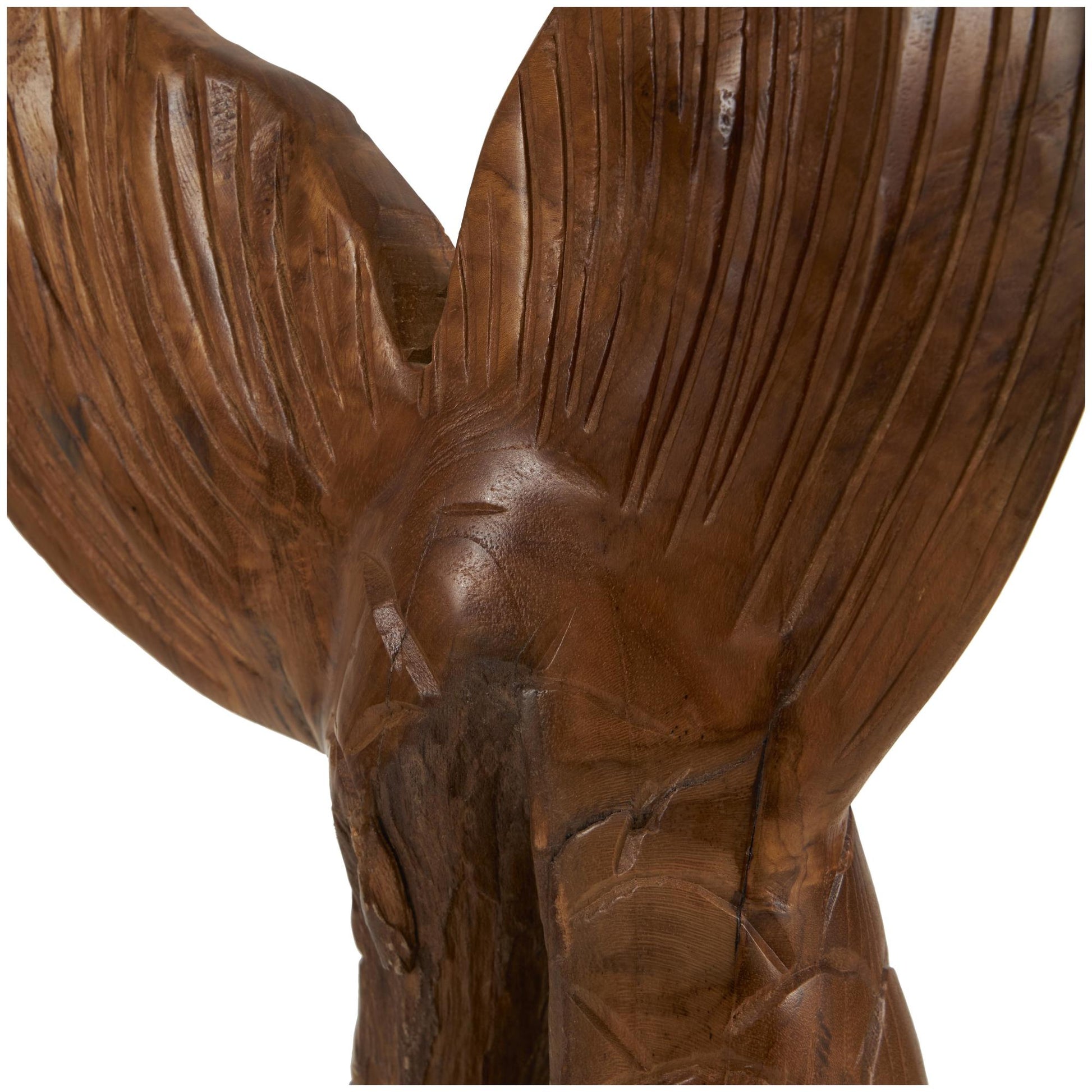 Set of 3 Whale Brown Teak Wood Handmade Tail Live Edge Decorative Sculpture with Intricate Carvings