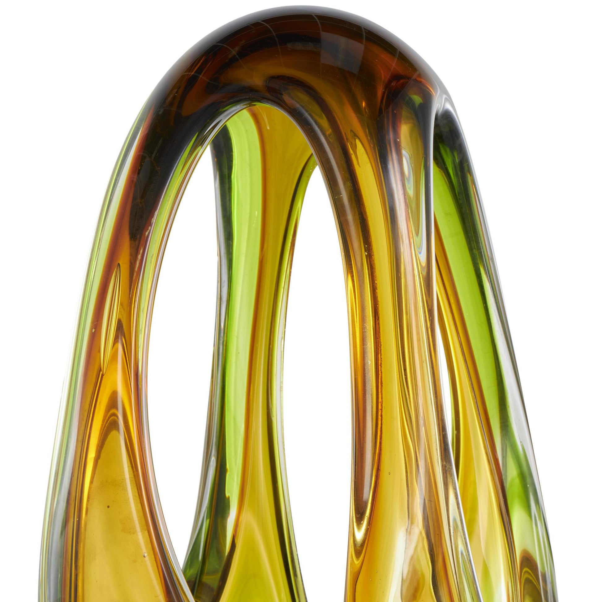 Abstract Orange Glass Ombre Cutout Decorative Sculpture with Green Accents