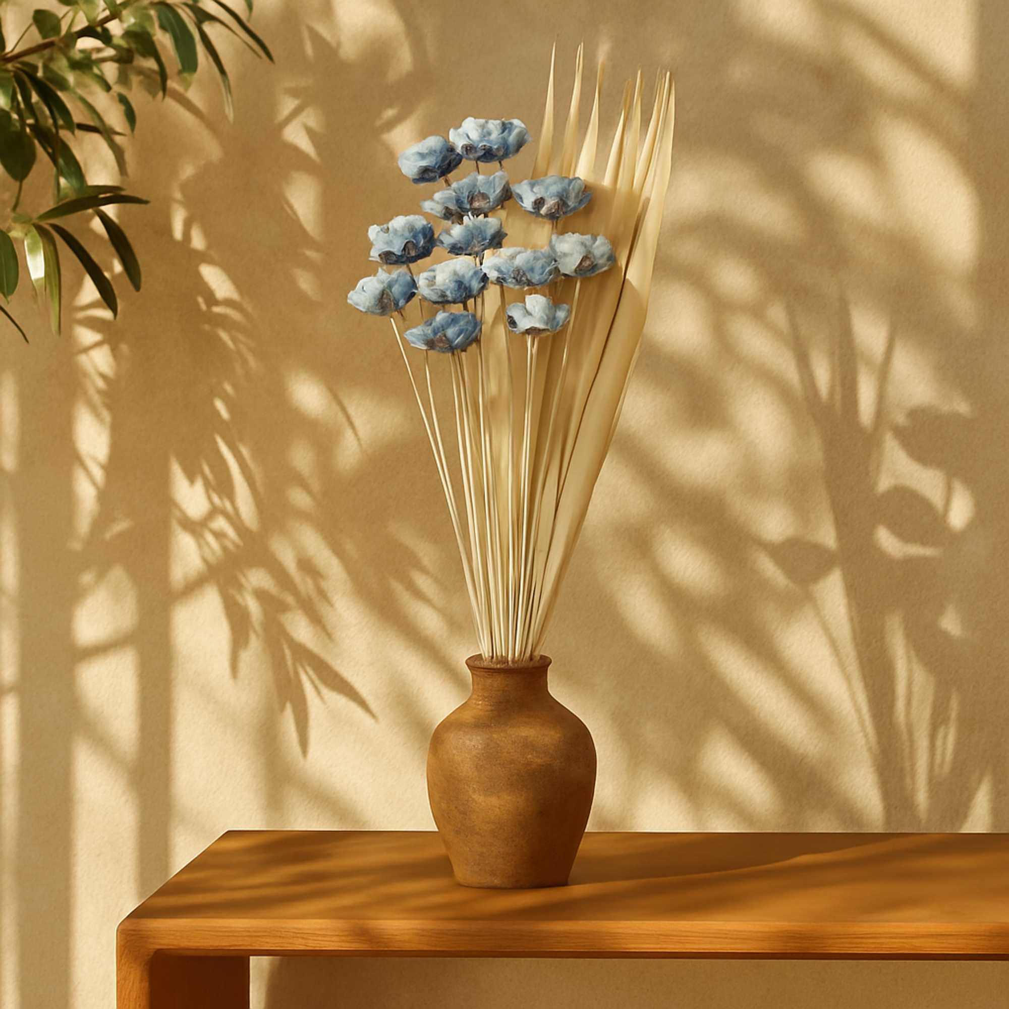 Blue Dried Plant Tall Home Decor Natural Foliage with White Stems