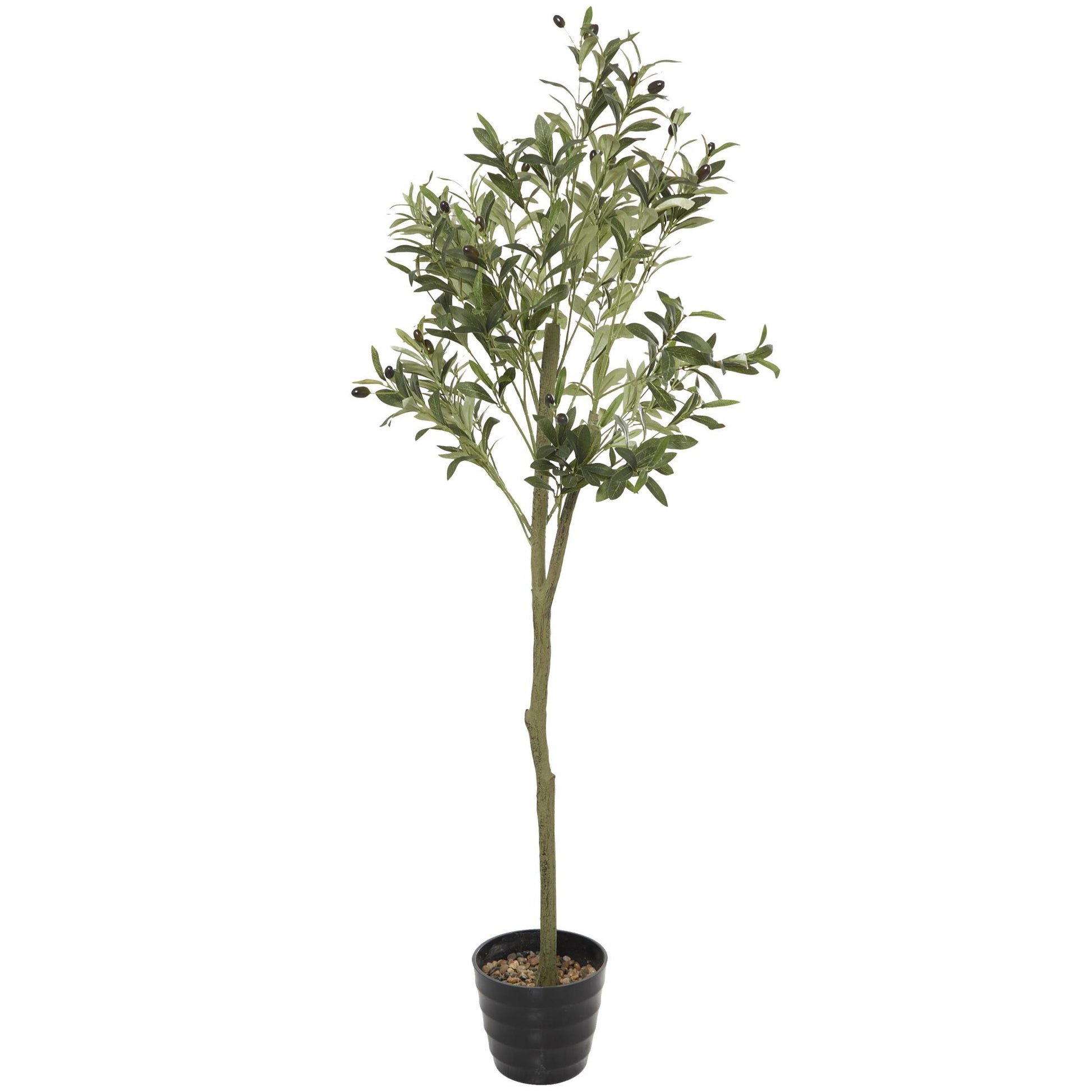 Olive Green Faux Foliage Indoor Outdoor Artificial Tree with Realistic Leaves and Black Melamine Pot