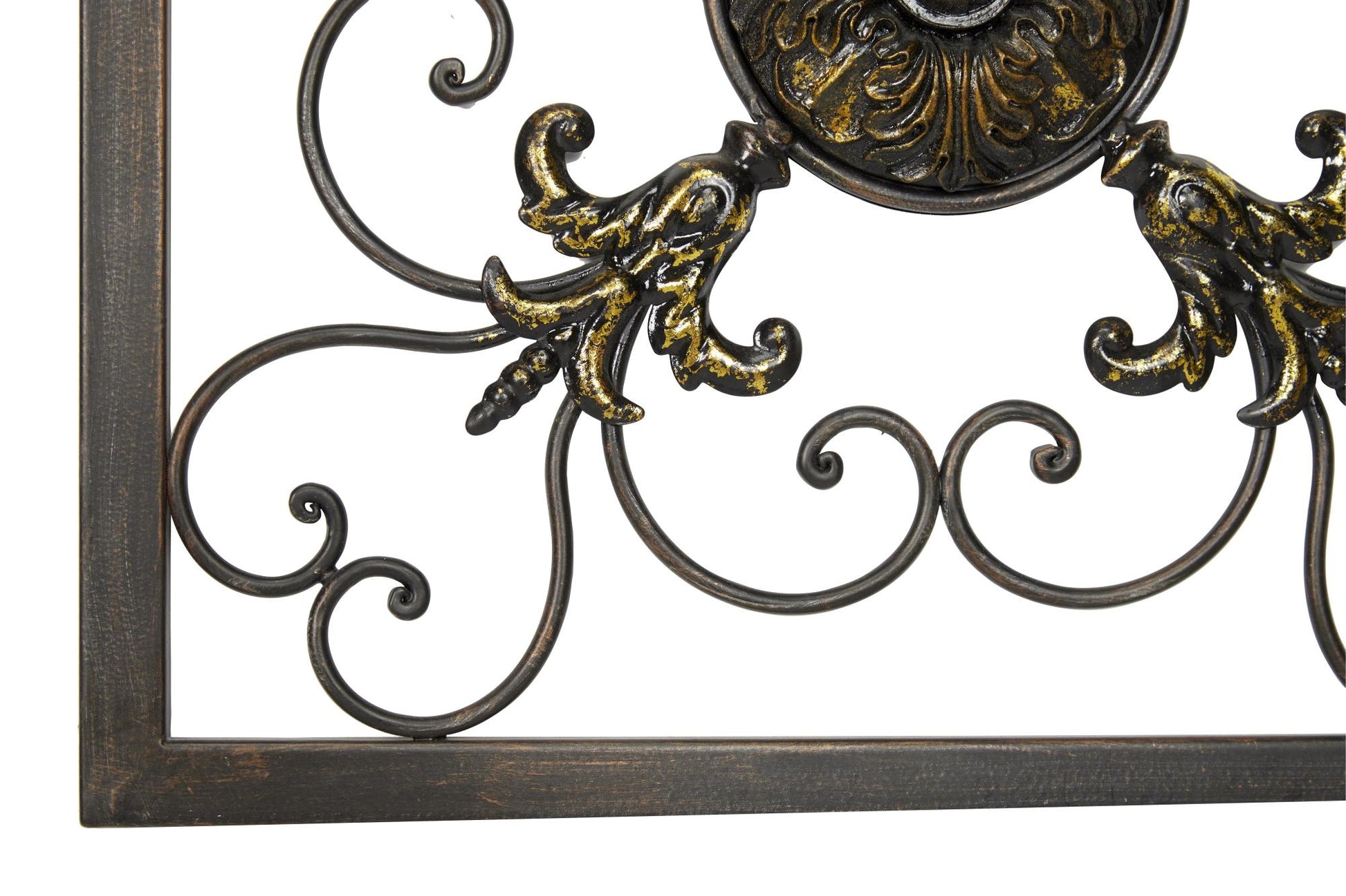 Set of 4 Fleur De Lis Brown Metal Wire Scroll Home Wall Decor with Gold Accents