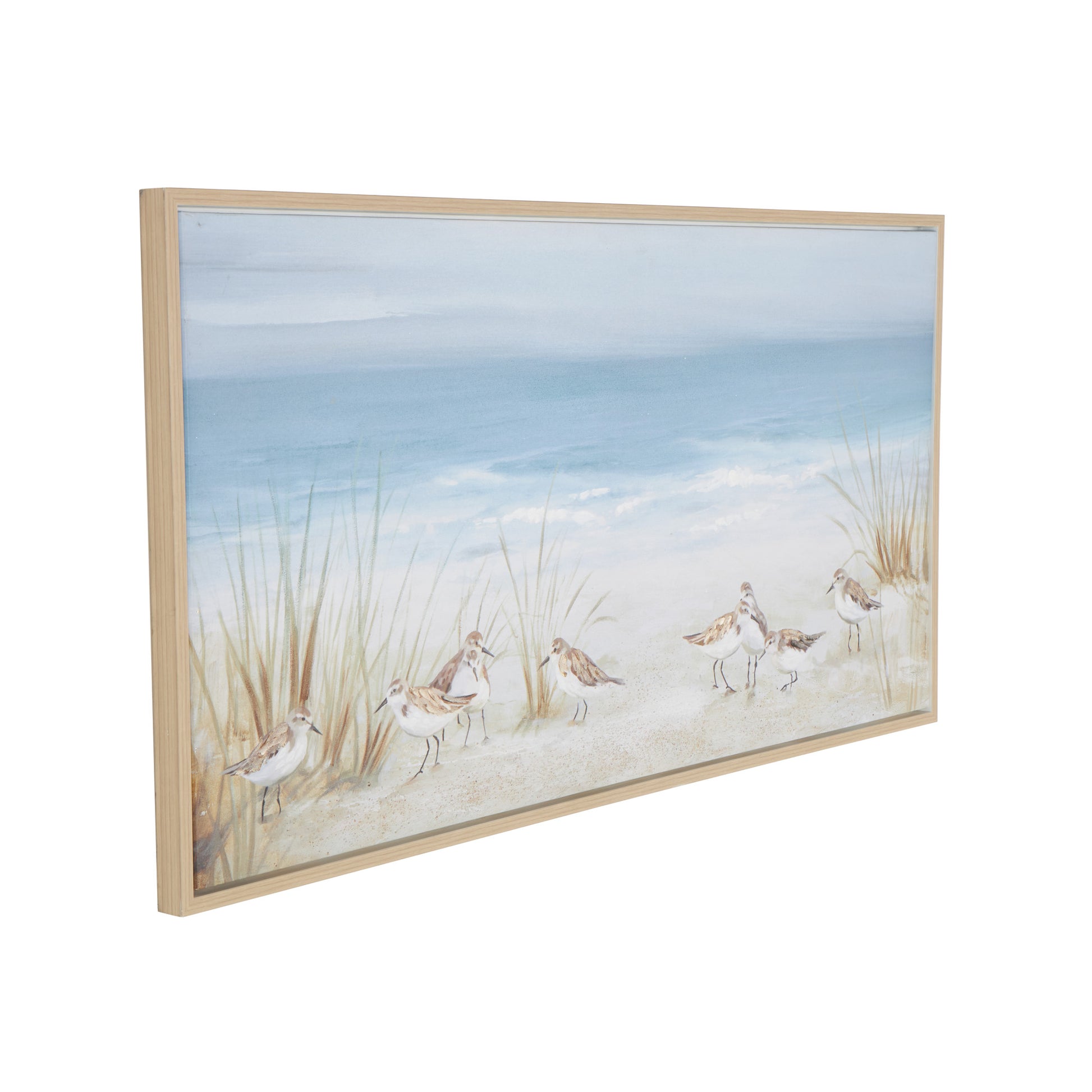 Bird Blue Canvas Living Room Framed Wall Art with Brown Wood Frame