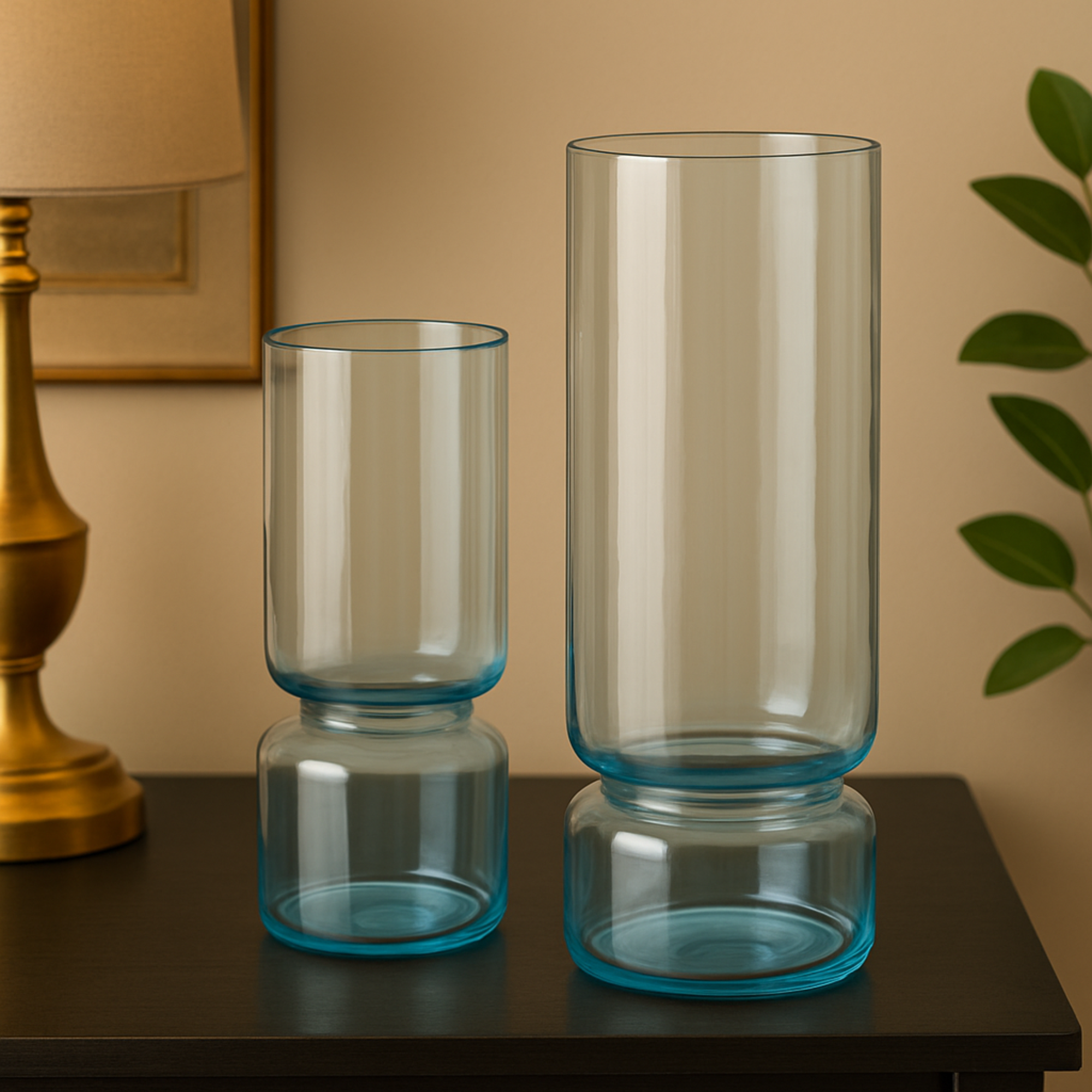 Set of 2 Glass Modern Round Decorative Vase