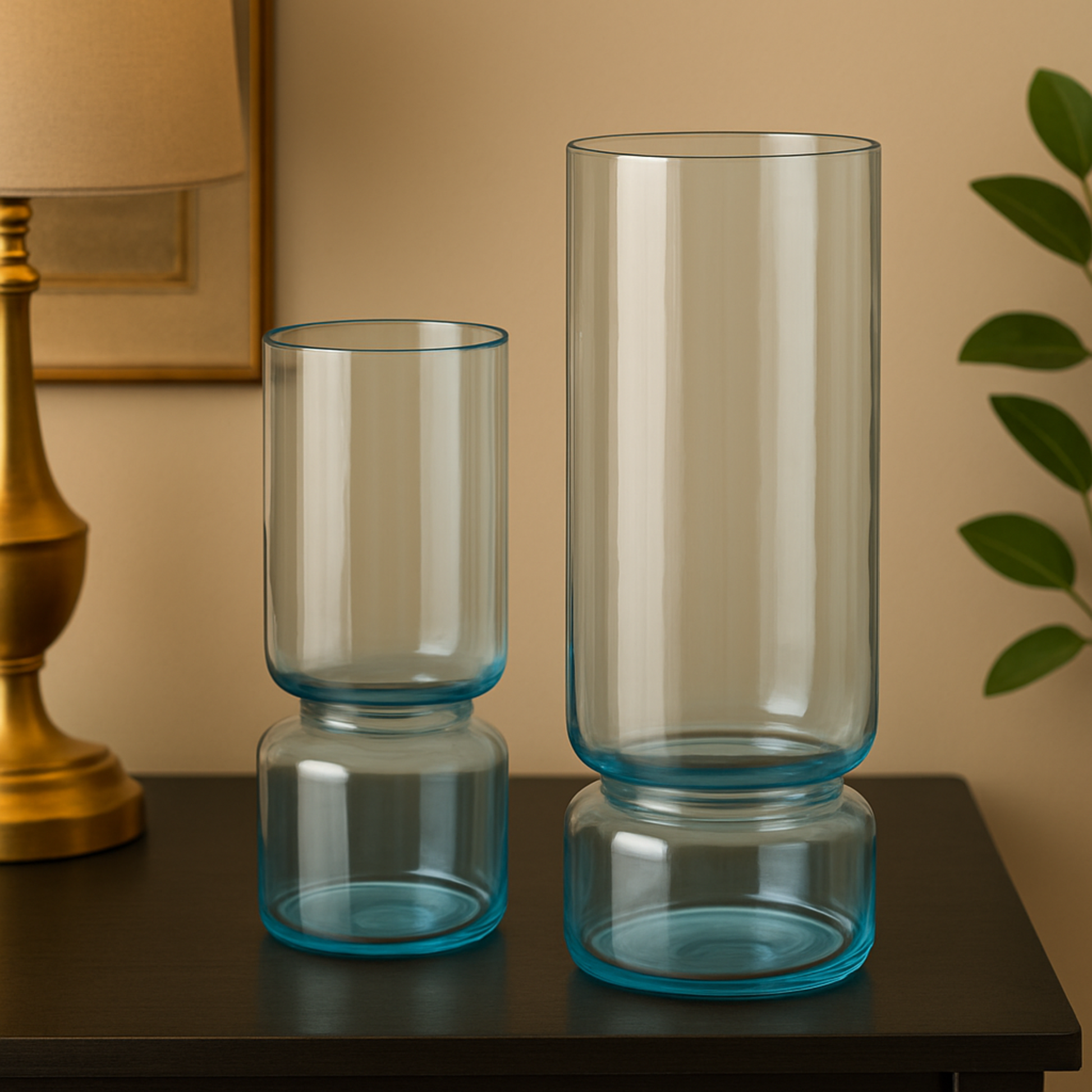 Set of 2 Glass Modern Round Decorative Vase