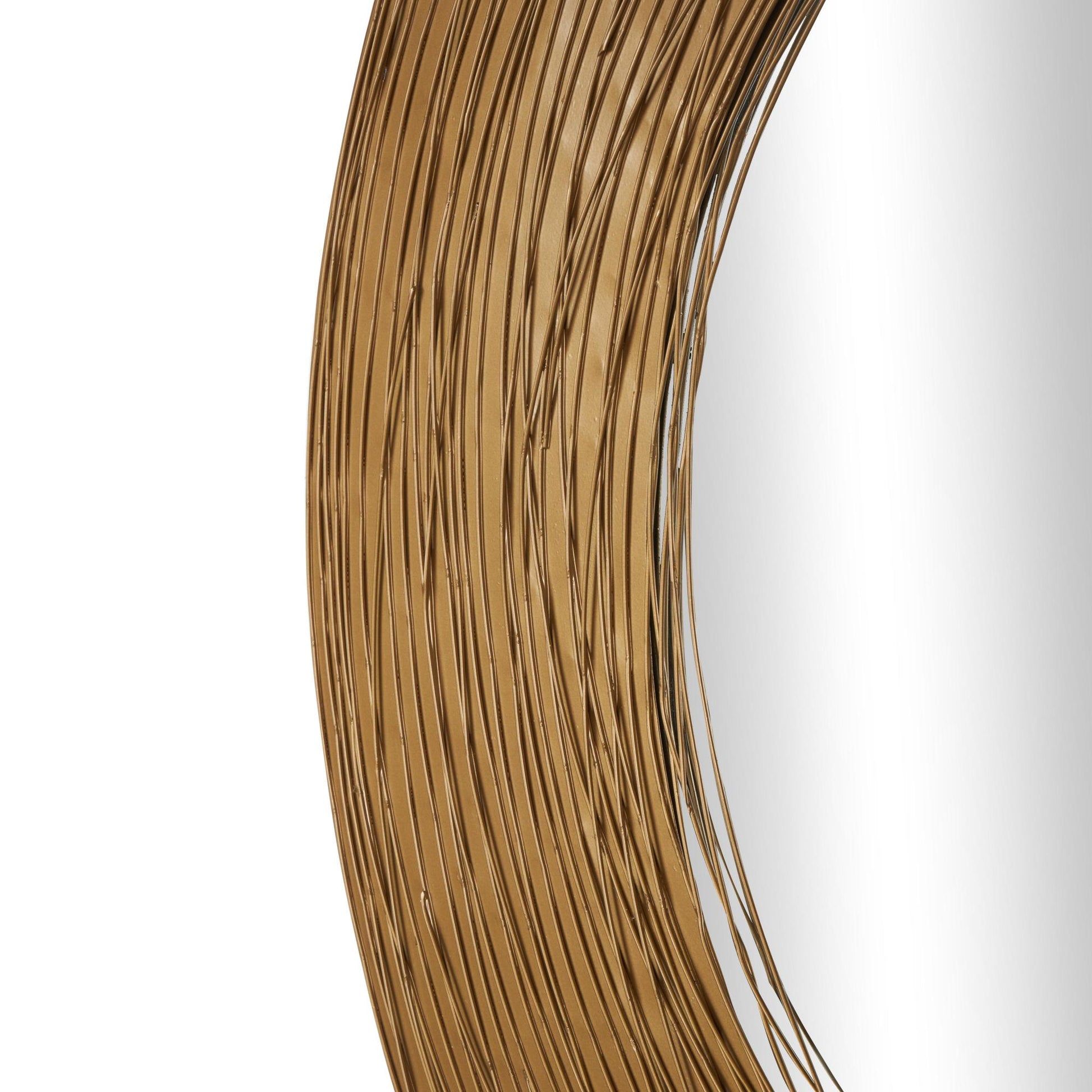 Abstract Gold Metal Room Wall Mirror with Overlapping Wire Rings