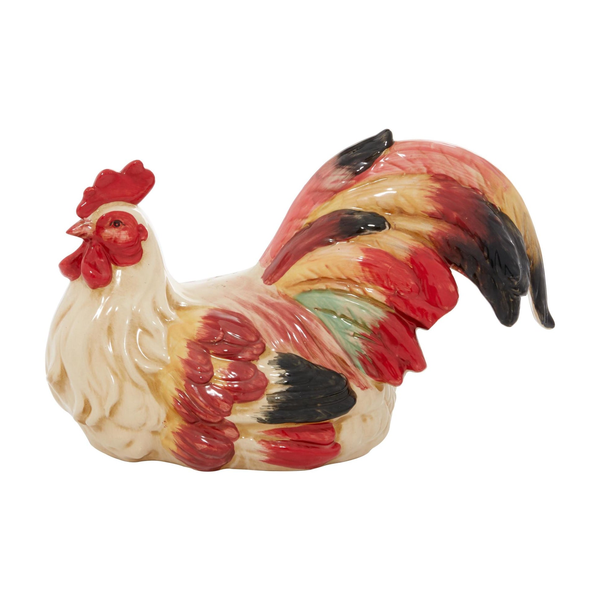 Rooster Red Ceramic Indoor Outdoor Decorative Garden Sculpture