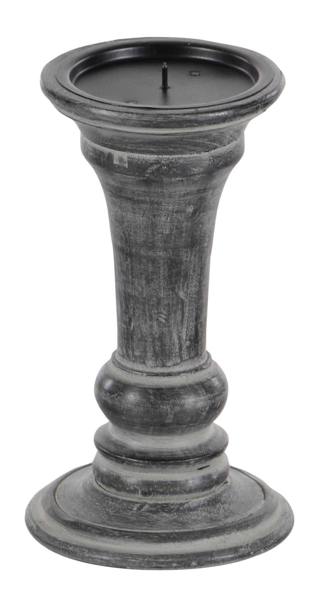 Set of 3 Black Mango Wood Whitewashed Turned Decorative Candle Holder