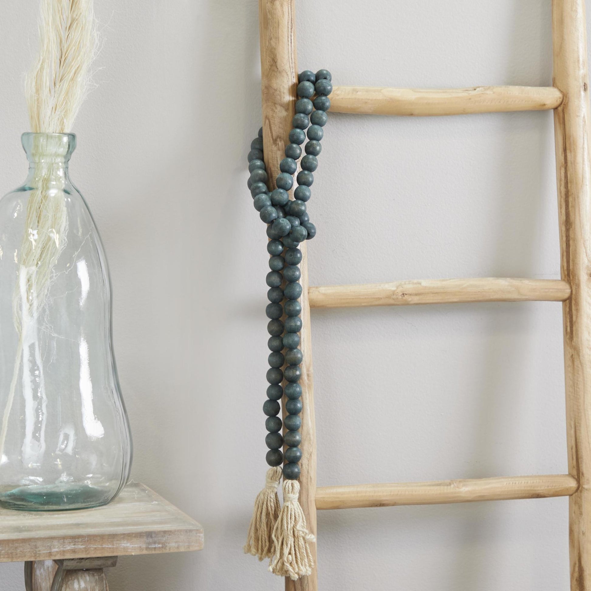 Mango Wood Handmade Round Long Carved Beaded Garland with Tassel