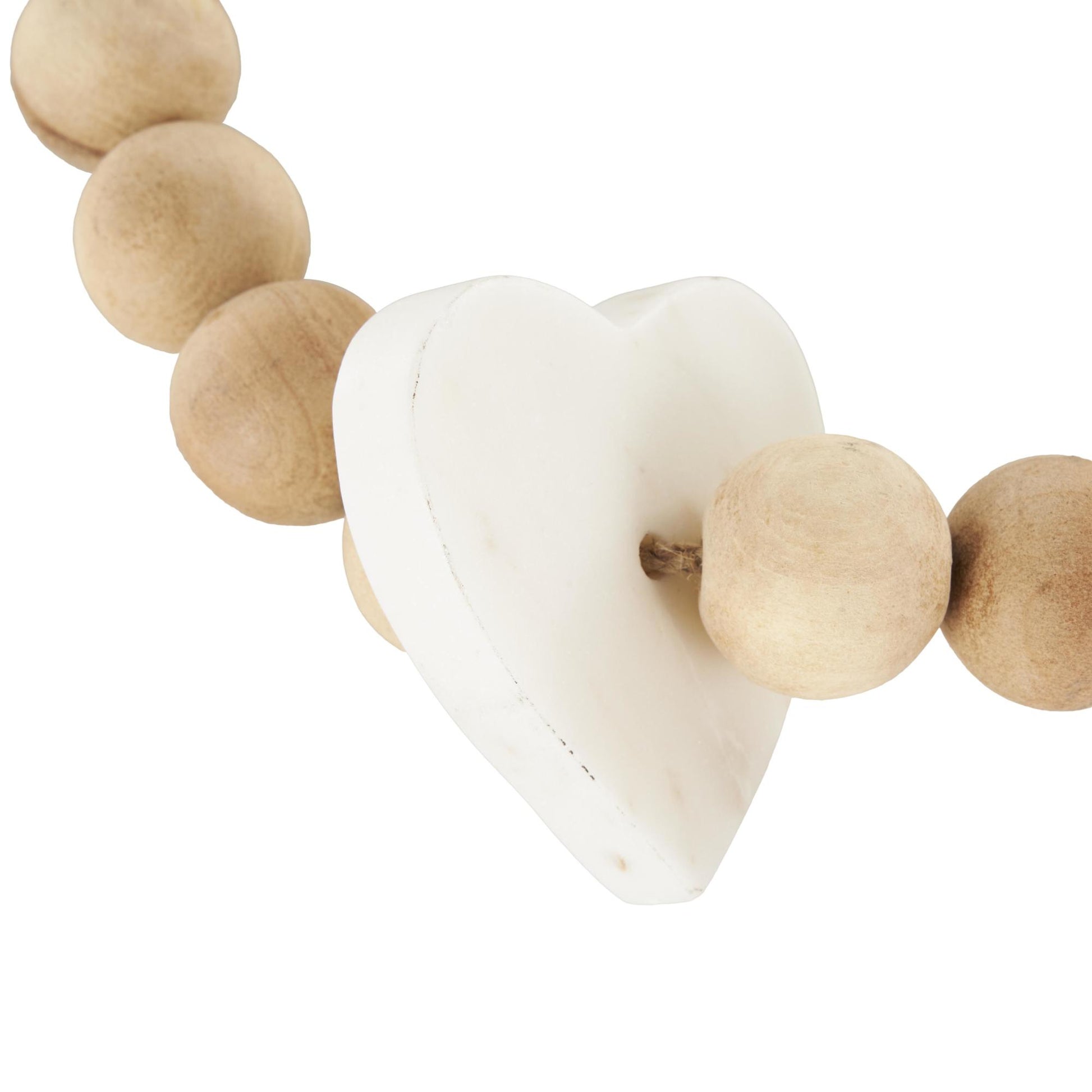 Heart Light Brown Marble Handmade Beaded Garland with Tassel with Knotted Brown Jute and White Accents