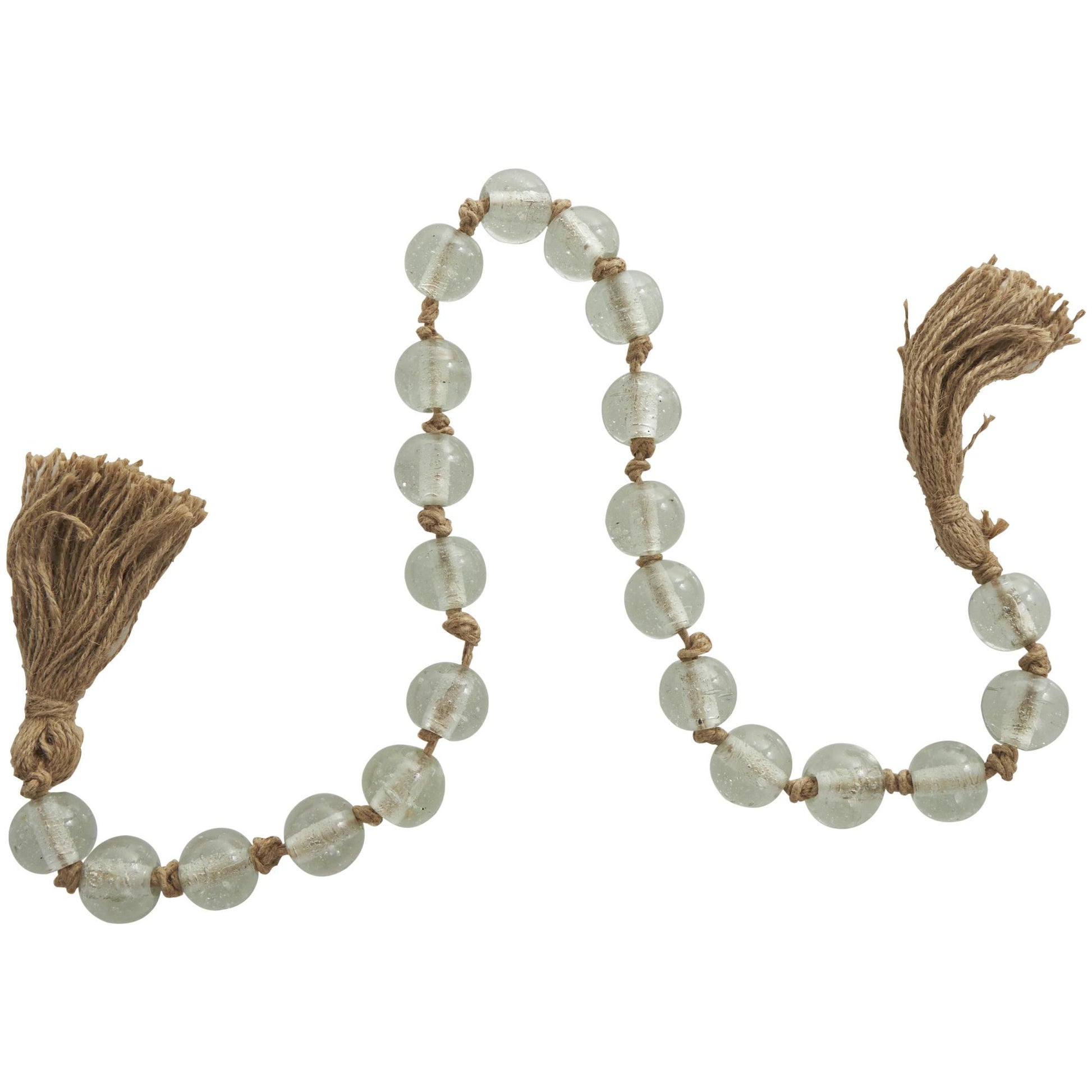 Glass Handmade Round Beaded Garland with Tassel with Knotted Brown Jute