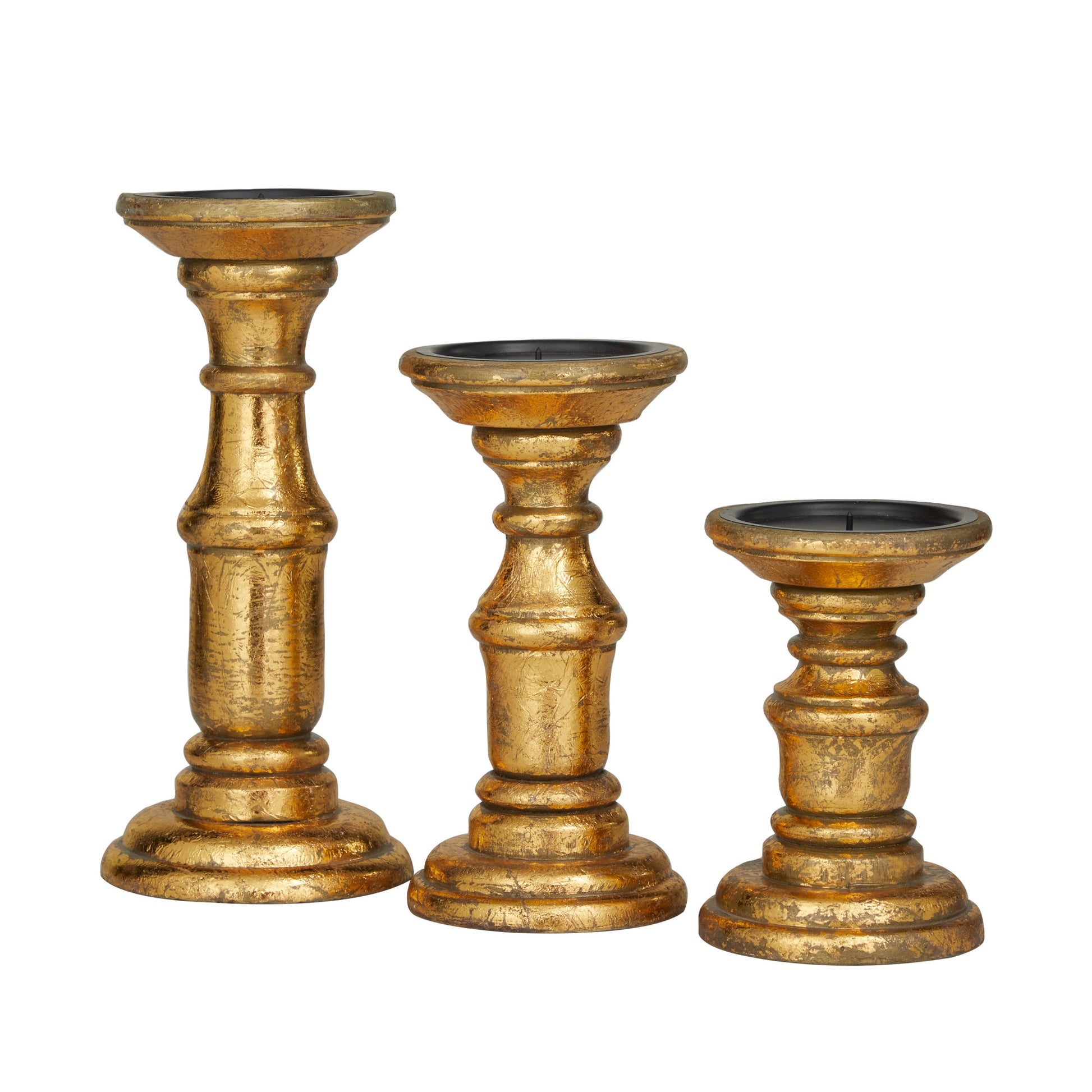 Set of 3 Mango Wood Turned Style Pillar Decorative Candle Holder
