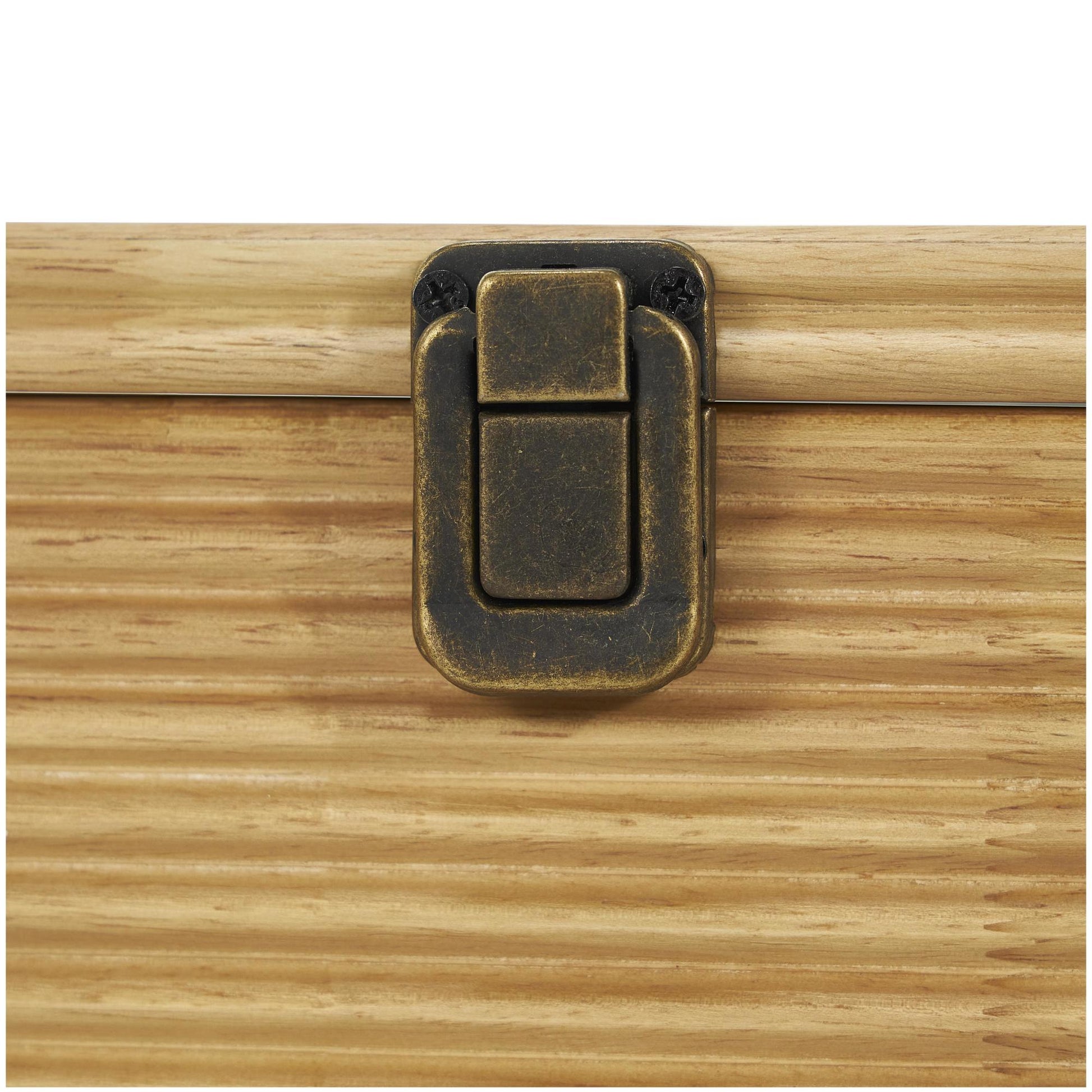 Set of 2 Light Brown Wood Carved Linear Decorative Box