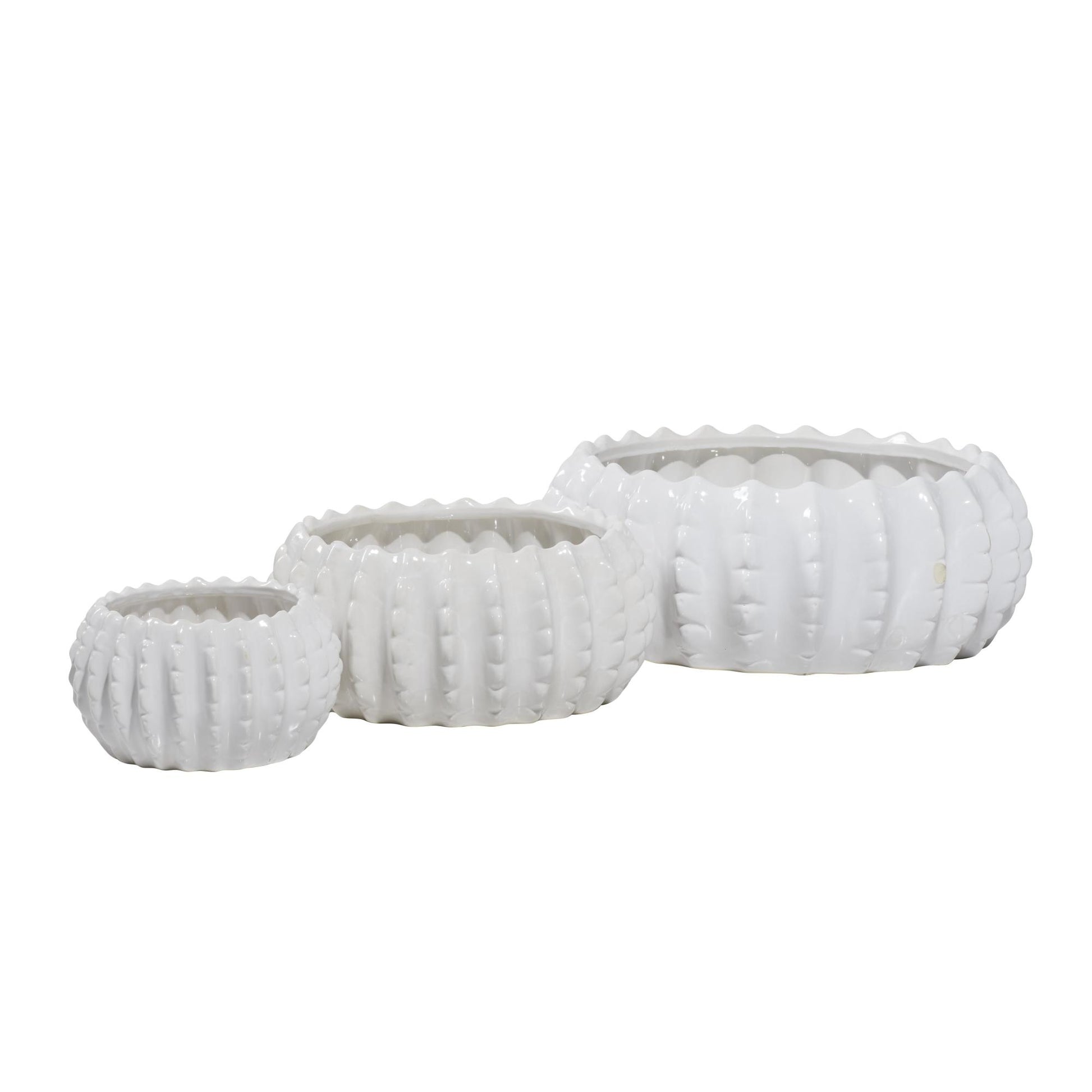 Set of 3 White Ceramic Indoor Outdoor Planter